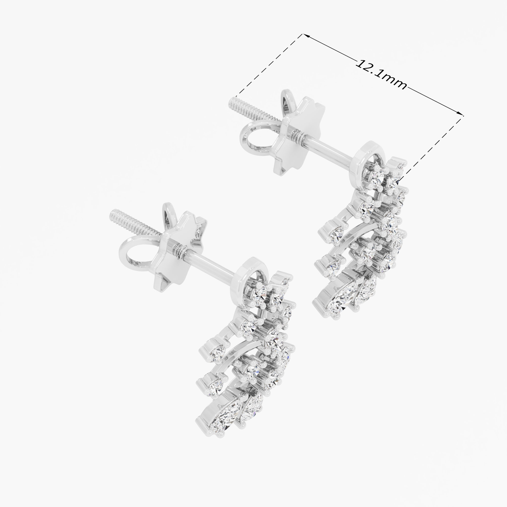 Fern Branch Stud Earrings in 9KT White Gold (Diamond Quality: FG-VVS VS)