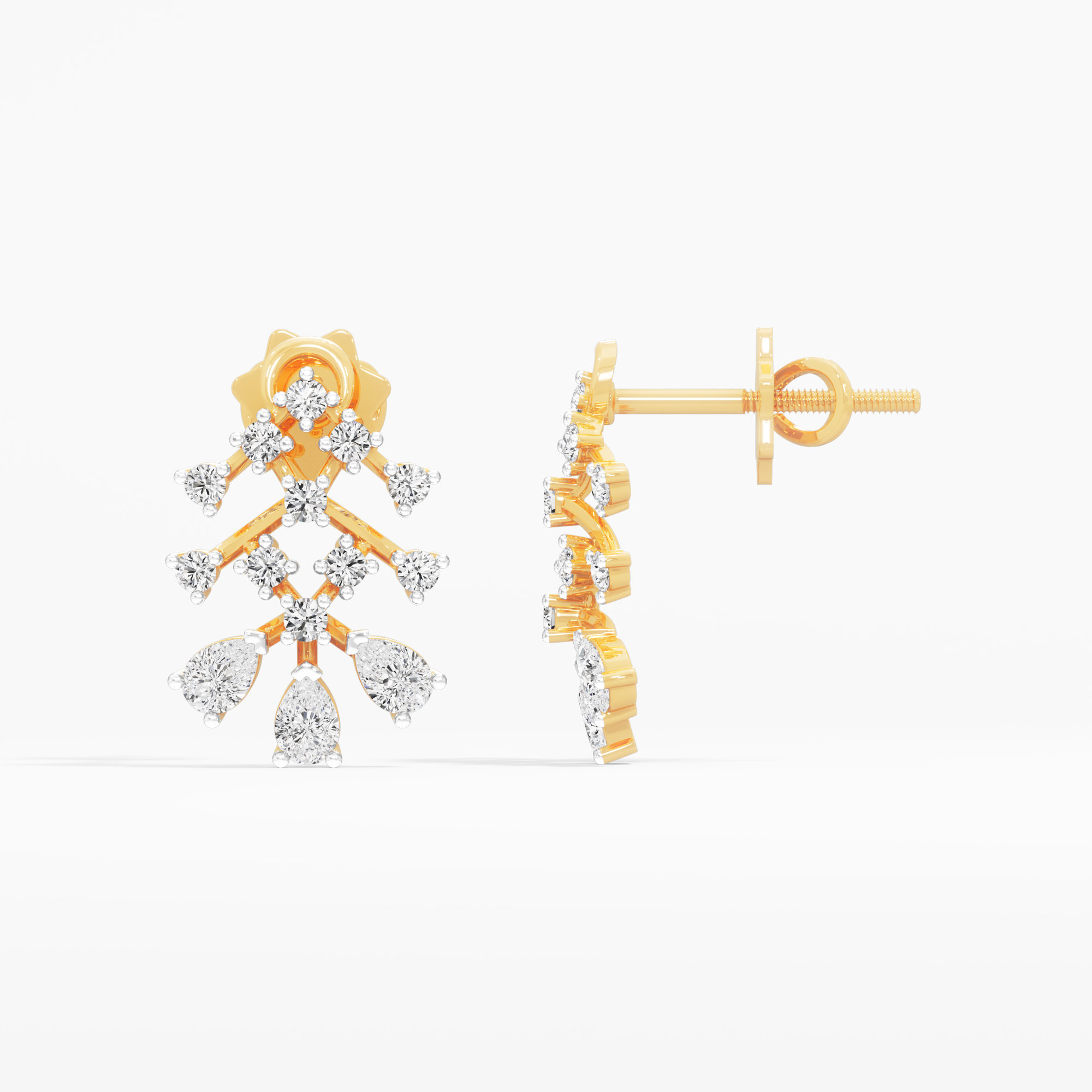 Fern Branch Stud Earrings in 9KT Yellow Gold (Diamond Quality: FG-VVS VS)