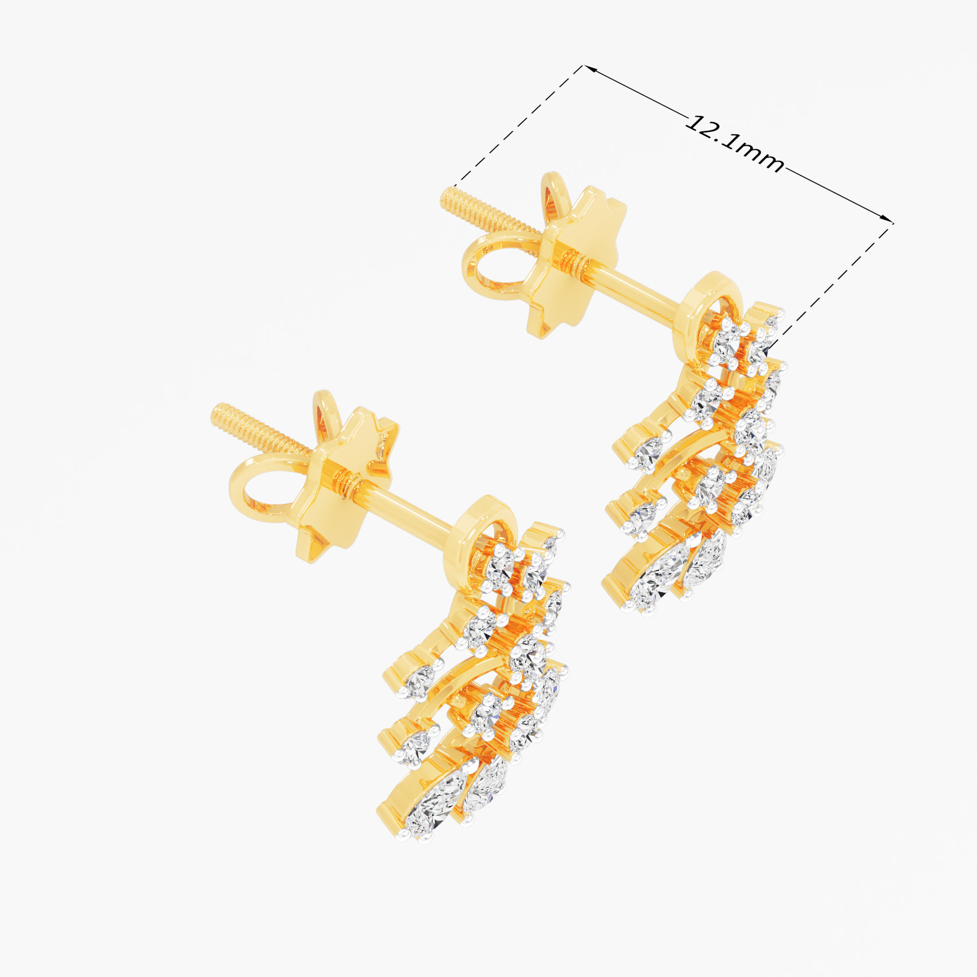 Fern Branch Stud Earrings in 9KT Yellow Gold (Diamond Quality: FG-VVS VS)