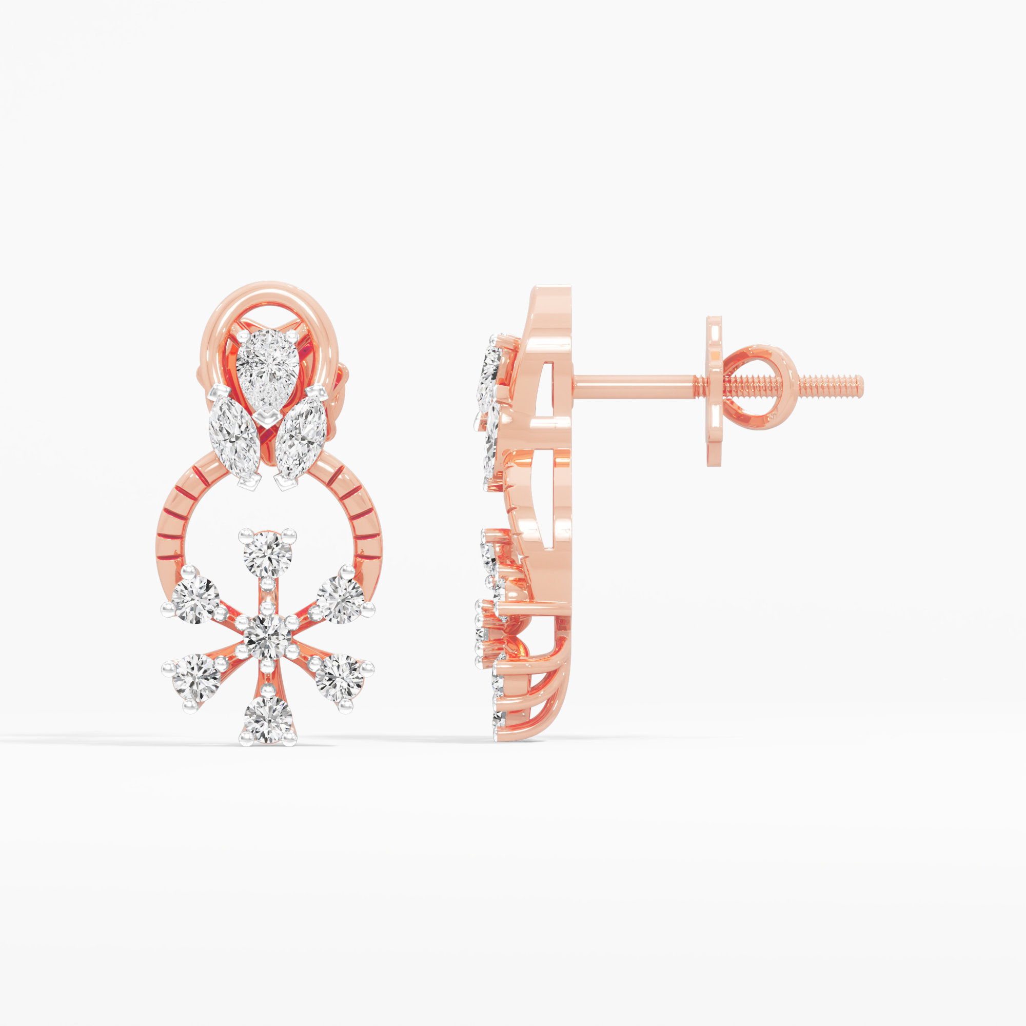 Compass Frost Stud Earrings in 9KT Rose Gold (Diamond Quality: FG-VVS VS)
