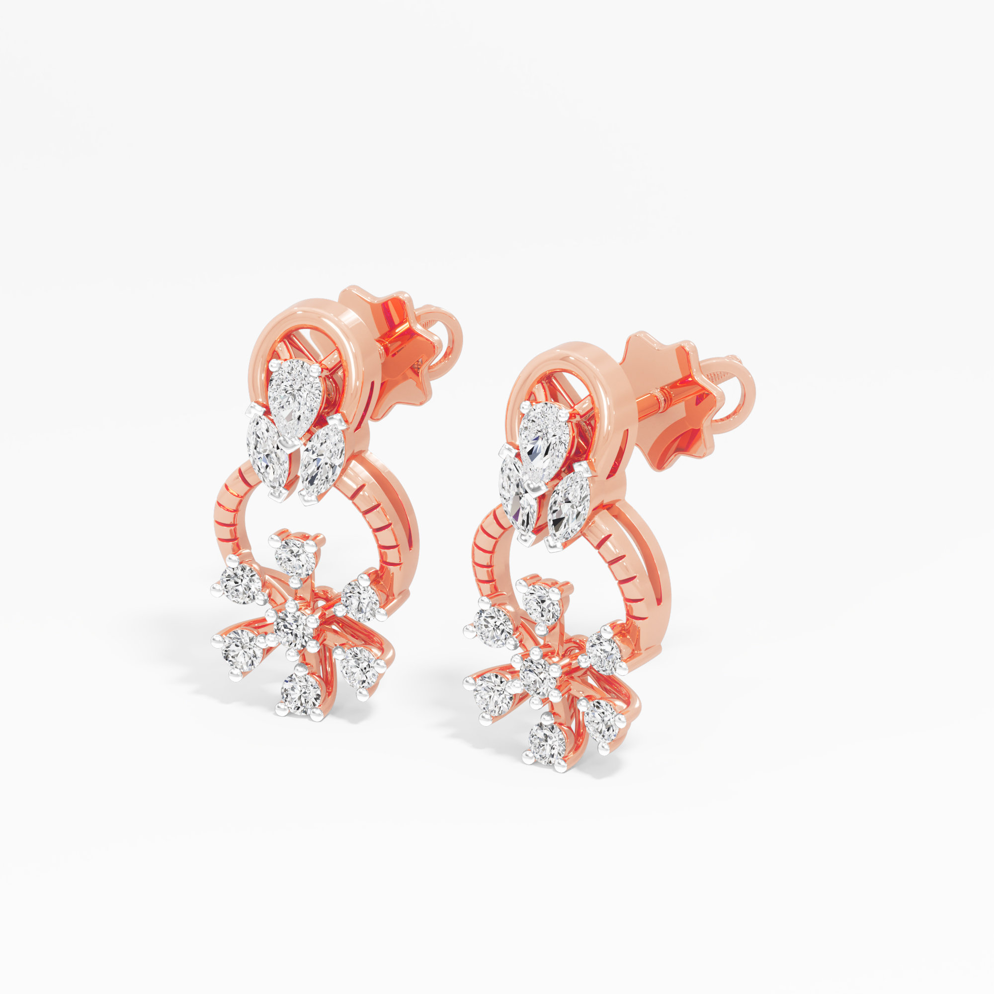 Compass Frost Stud Earrings in 9KT Rose Gold (Diamond Quality: FG-VVS VS)