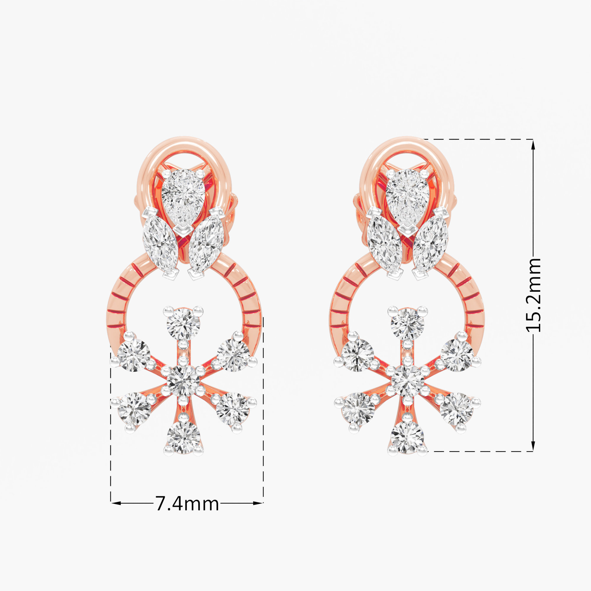 Compass Frost Stud Earrings in 9KT Rose Gold (Diamond Quality: FG-VVS VS)