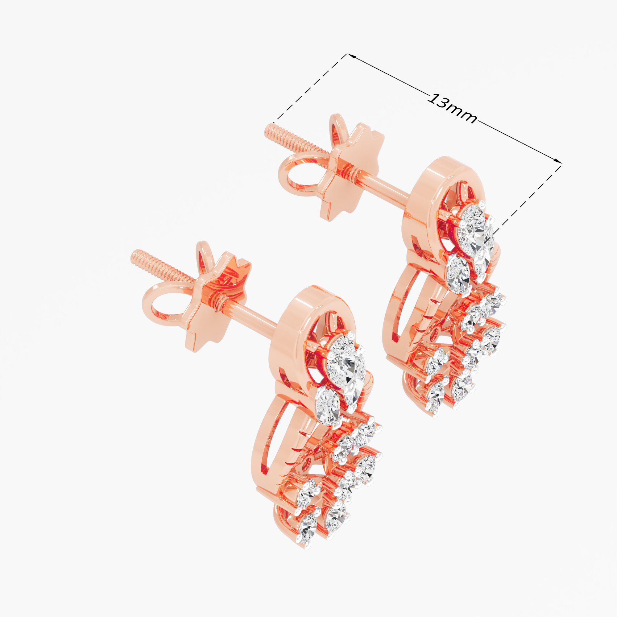 Compass Frost Stud Earrings in 9KT Rose Gold (Diamond Quality: FG-VVS VS)