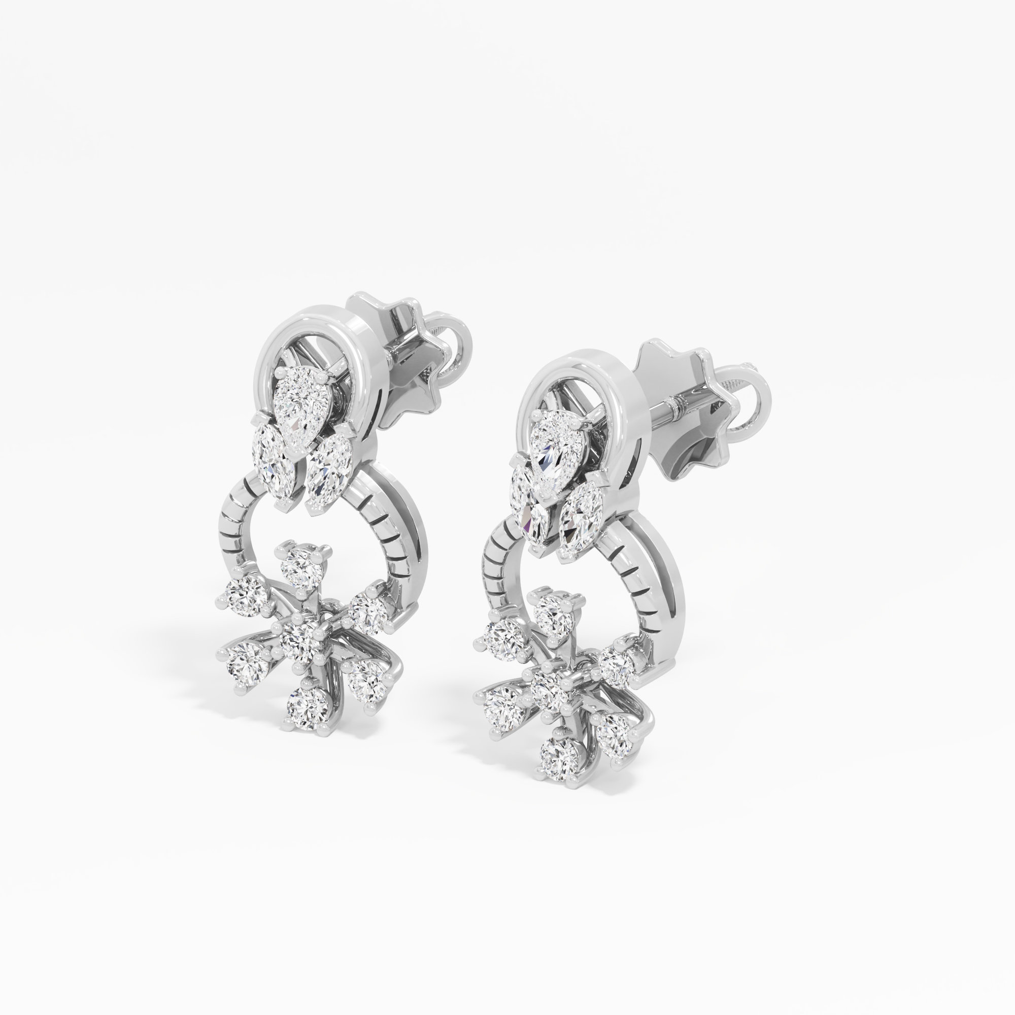 Compass Frost Stud Earrings in 9KT White Gold (Diamond Quality: FG-VVS VS)