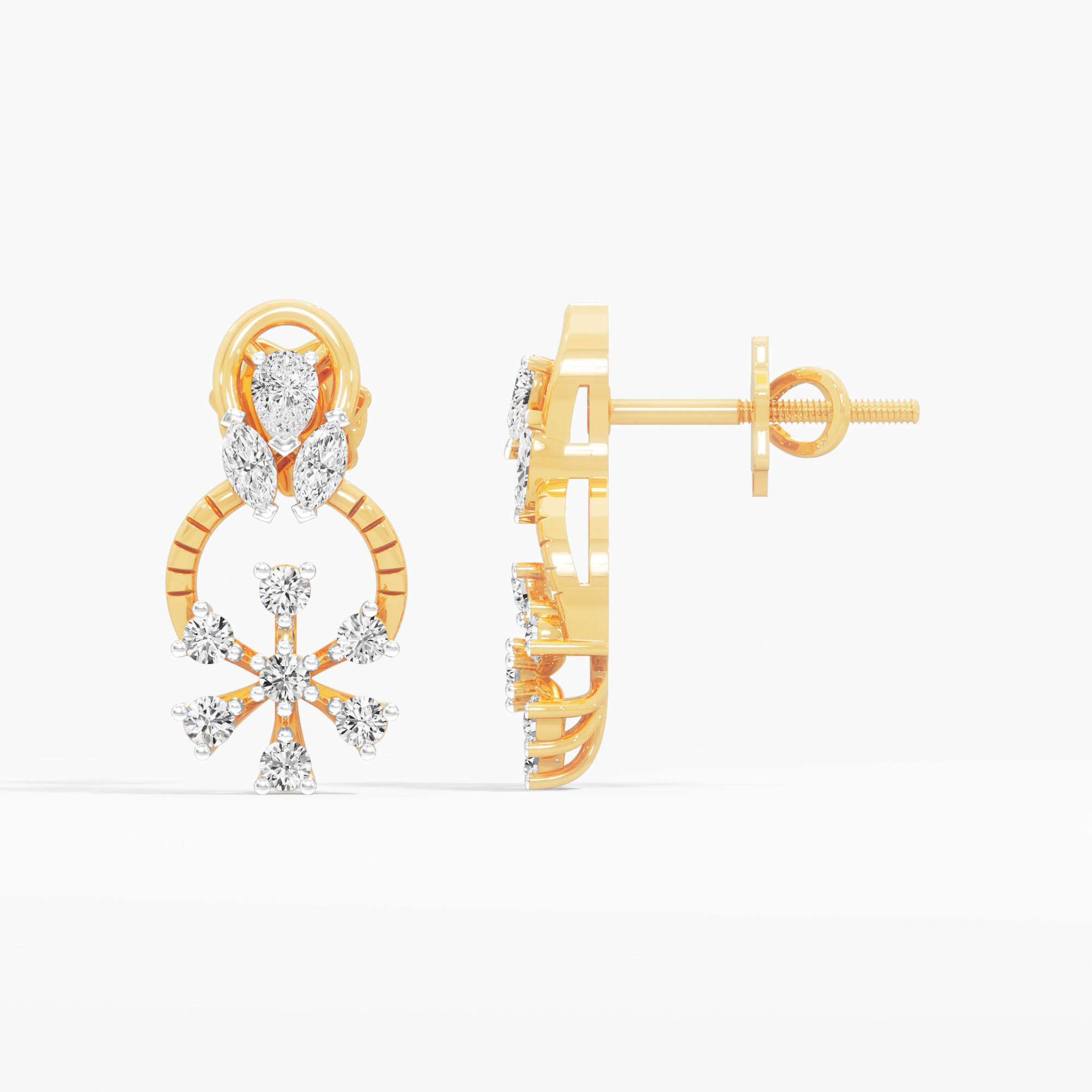 Compass Frost Stud Earrings in 9KT Yellow Gold (Diamond Quality: FG-VVS VS)