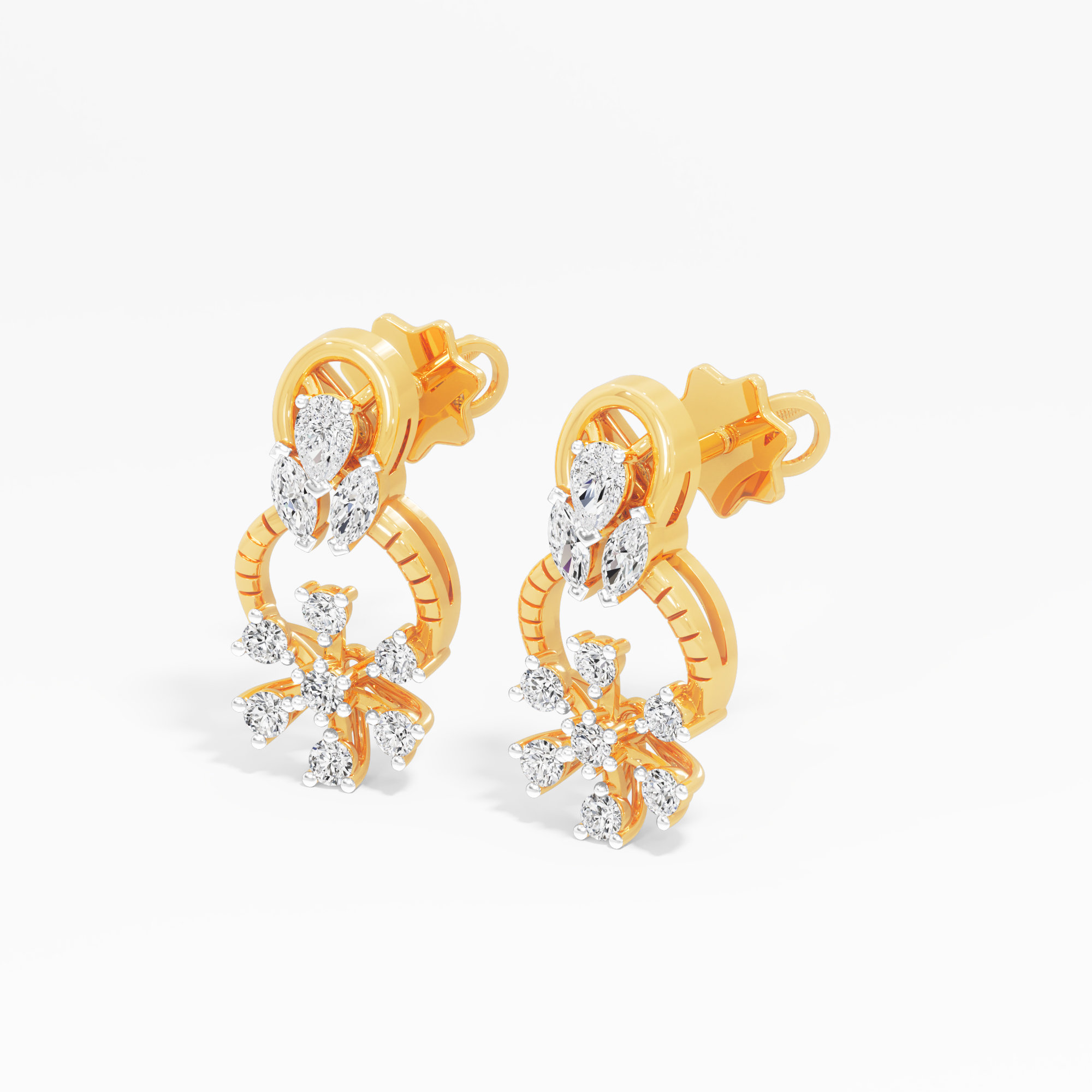 Compass Frost Stud Earrings in 9KT Yellow Gold (Diamond Quality: FG-VVS VS)