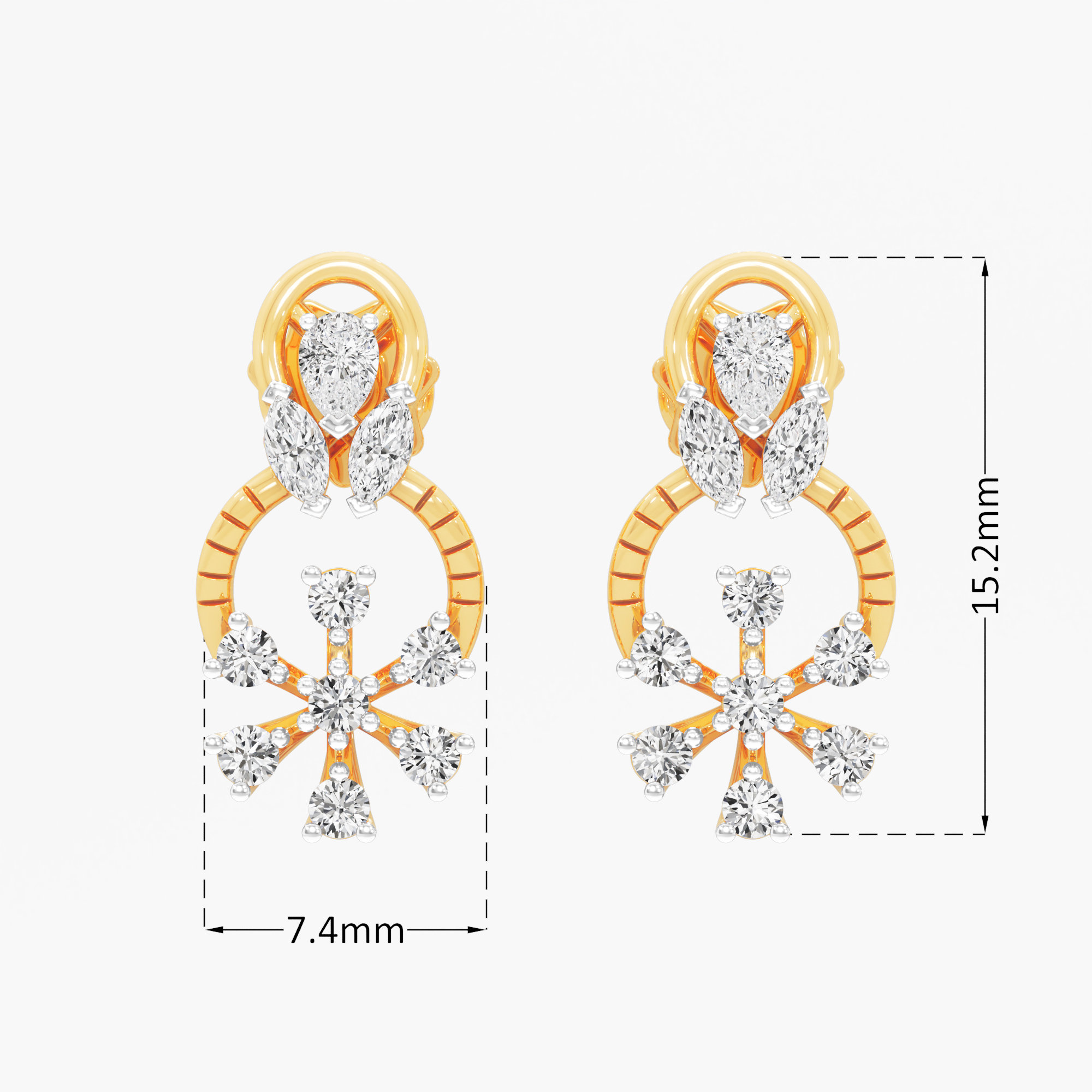 Compass Frost Stud Earrings in 9KT Yellow Gold (Diamond Quality: FG-VVS VS)