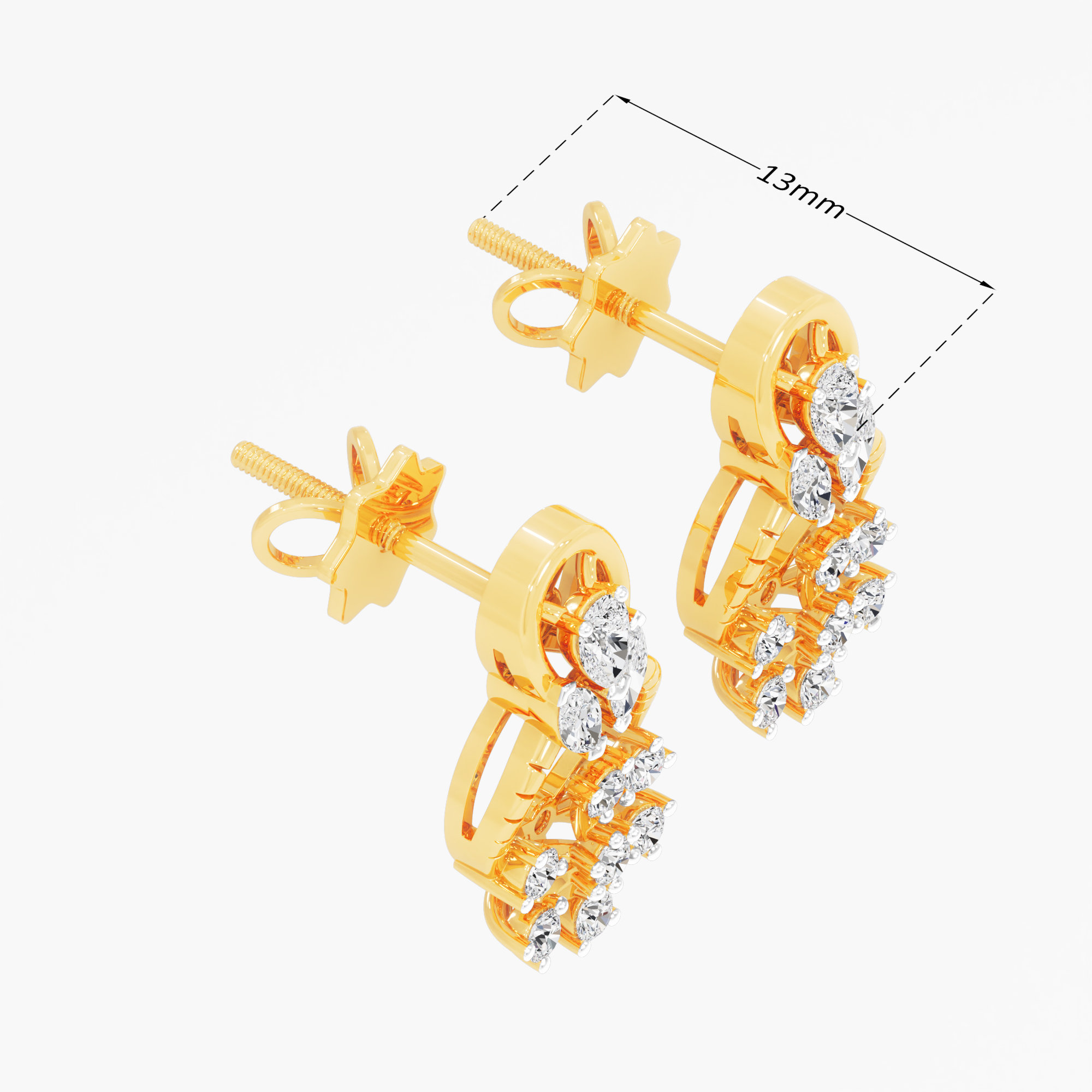 Compass Frost Stud Earrings in 9KT Yellow Gold (Diamond Quality: FG-VVS VS)