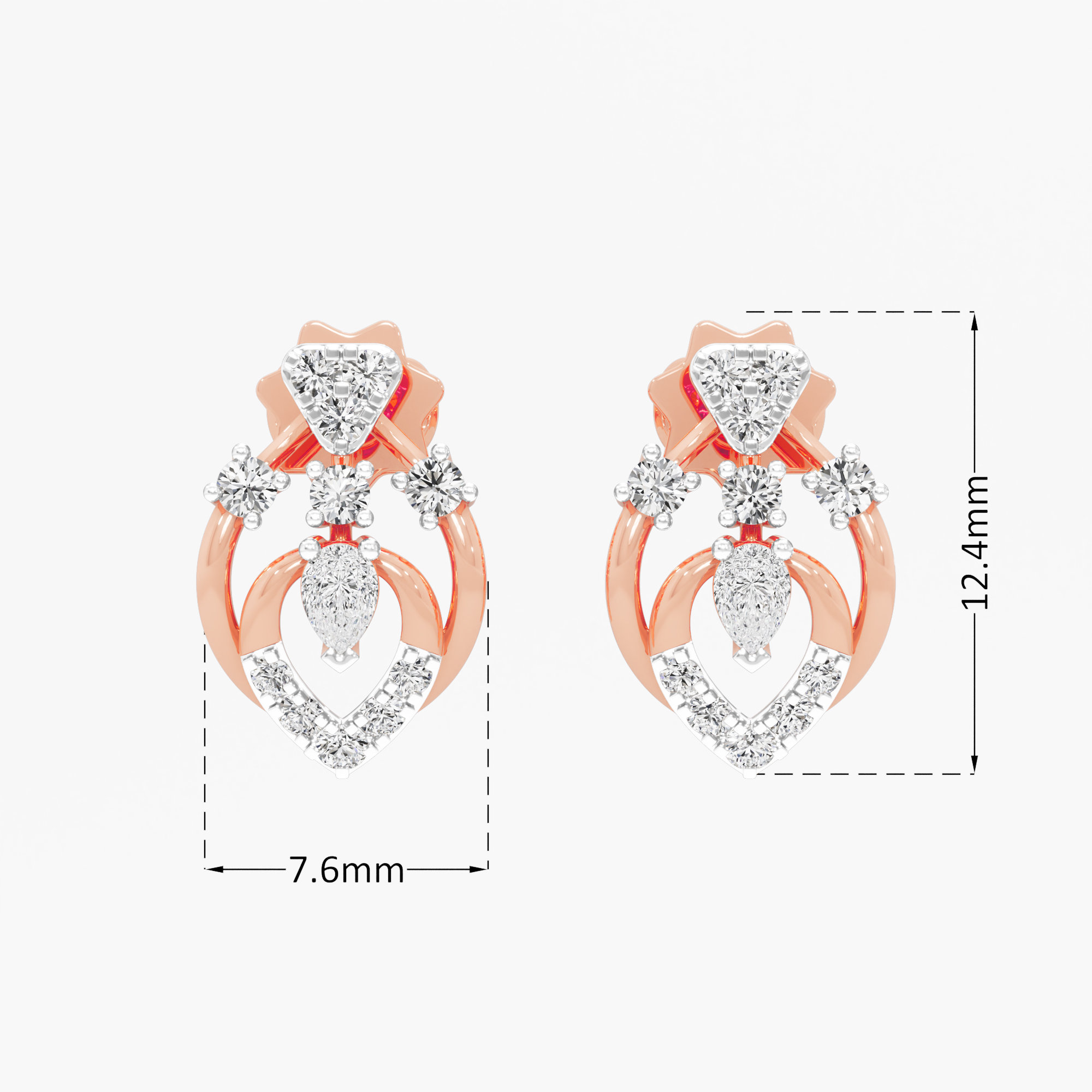 Chalice Trace Stud Earrings in 9KT Rose Gold (Diamond Quality: FG-VVS VS)