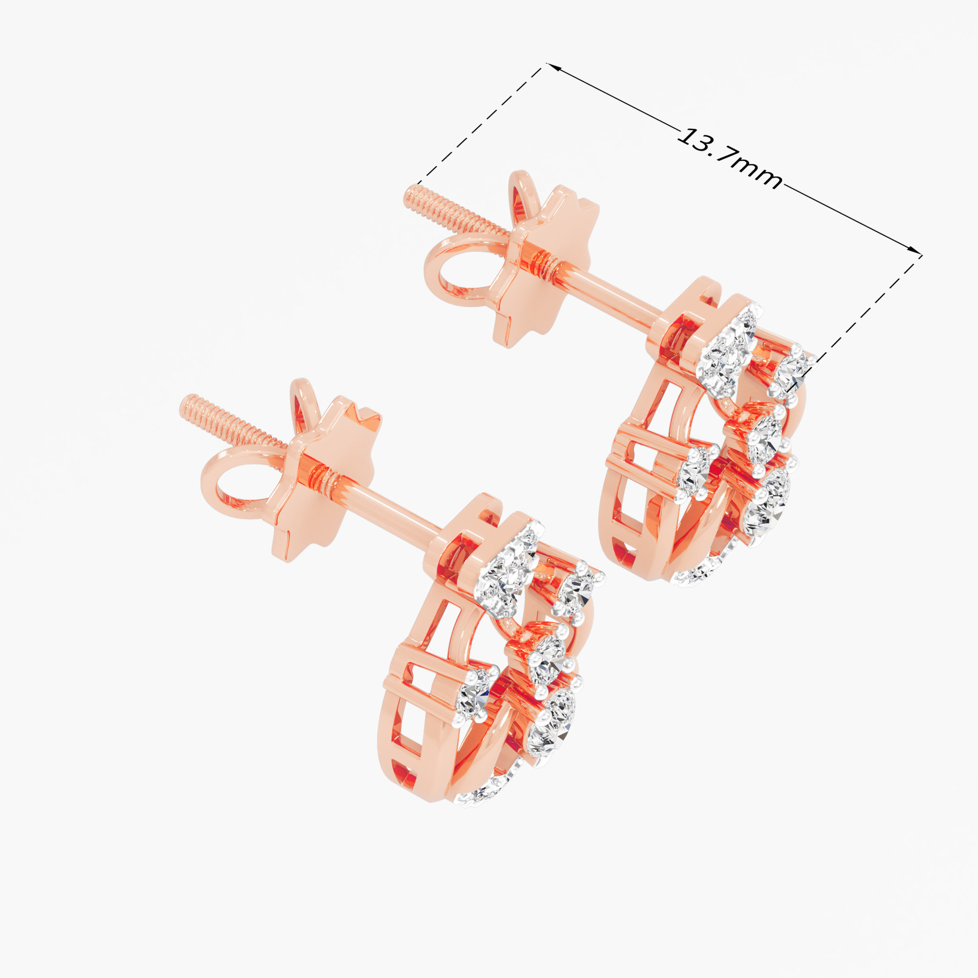 Chalice Trace Stud Earrings in 9KT Rose Gold (Diamond Quality: FG-VVS VS)