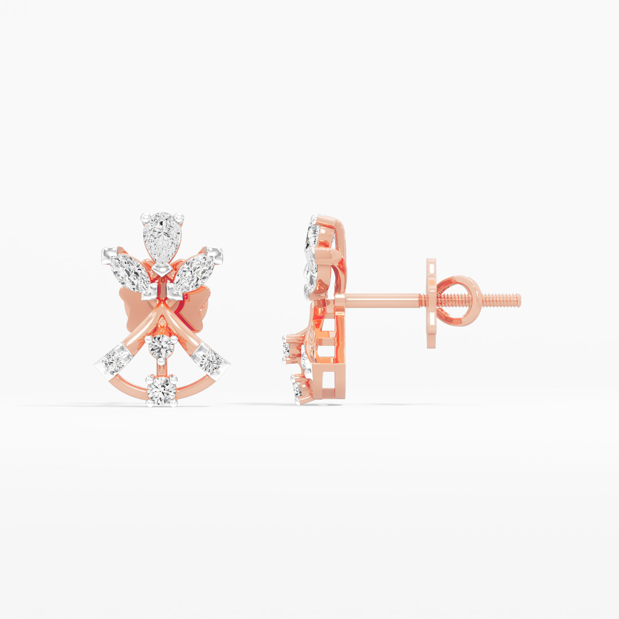 Butterfly Wing Stud Earrings in 9KT Rose Gold (Diamond Quality: FG-VVS VS)