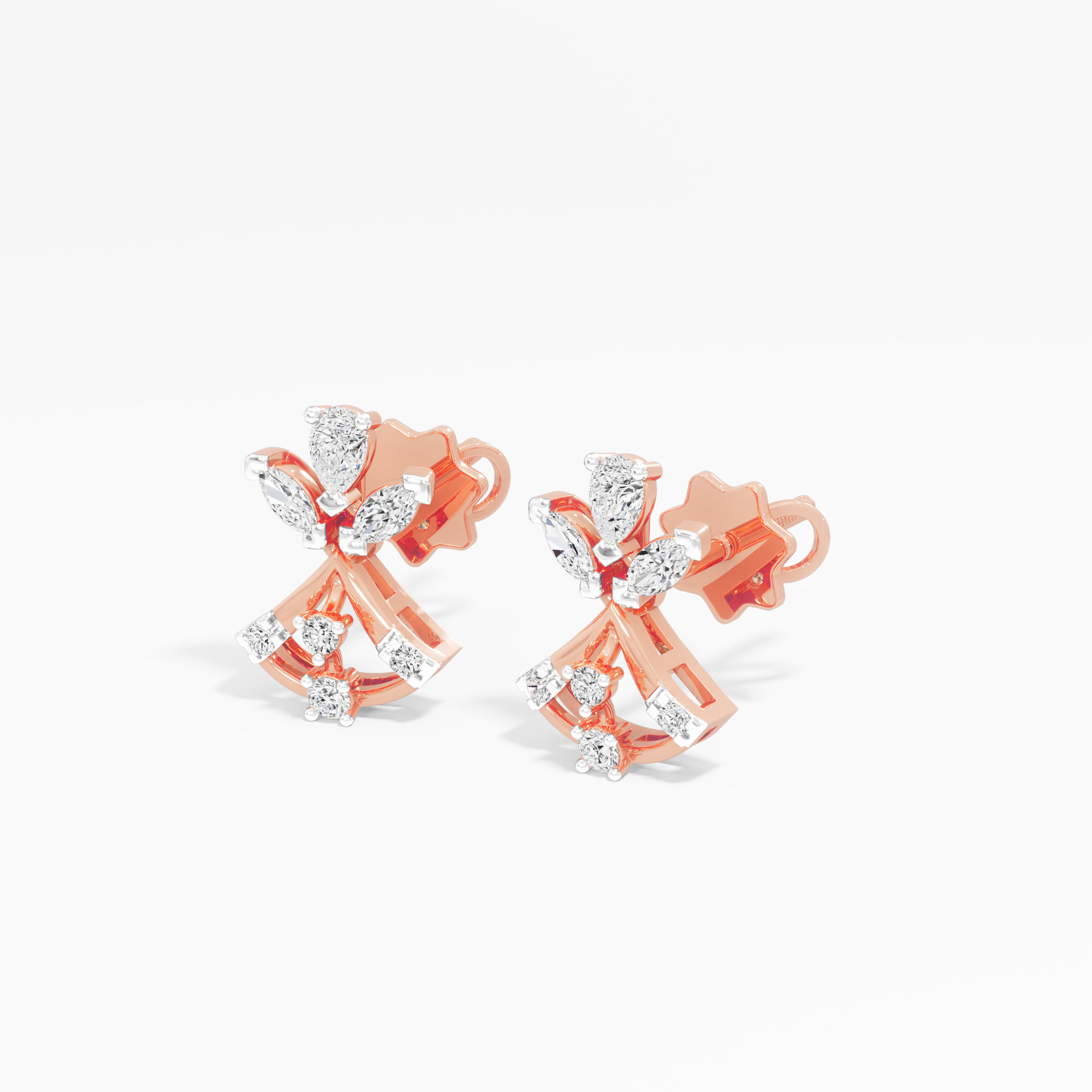 Butterfly Wing Stud Earrings in 9KT Rose Gold (Diamond Quality: FG-VVS VS)