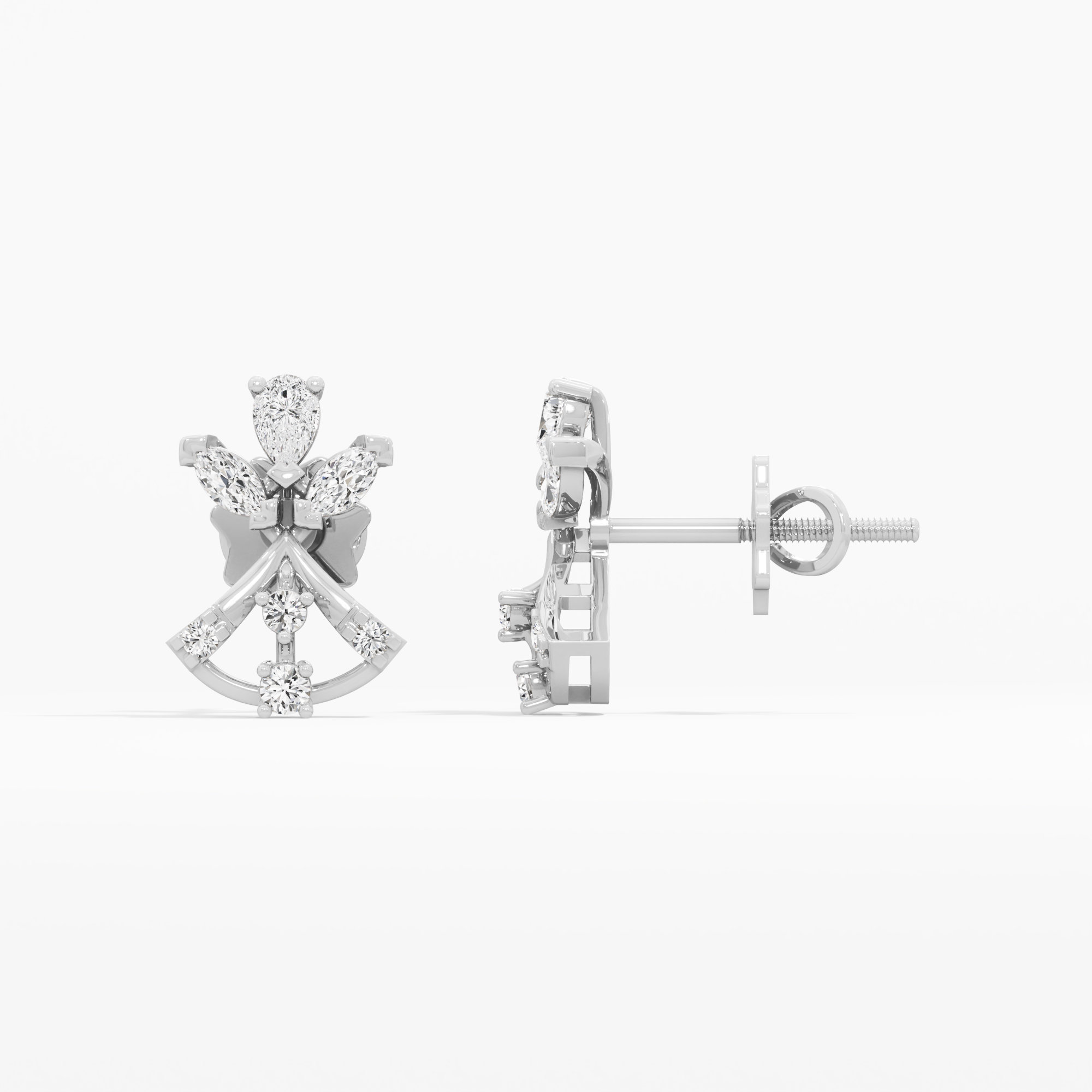Butterfly Wing Stud Earrings in 9KT White Gold (Diamond Quality: FG-VVS VS)