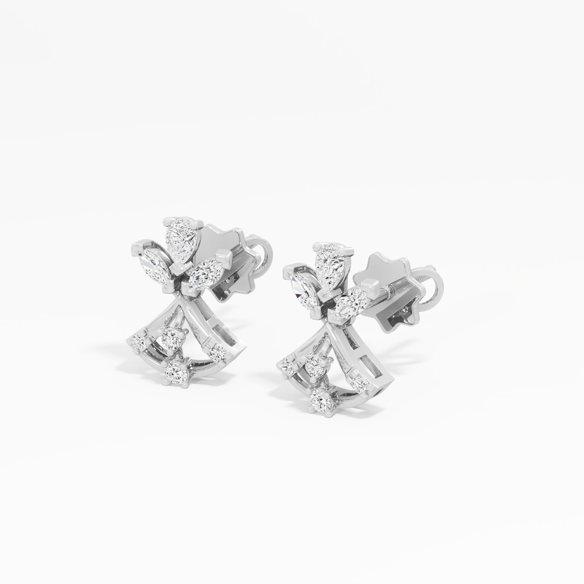 Butterfly Wing Stud Earrings in 9KT White Gold (Diamond Quality: FG-VVS VS)