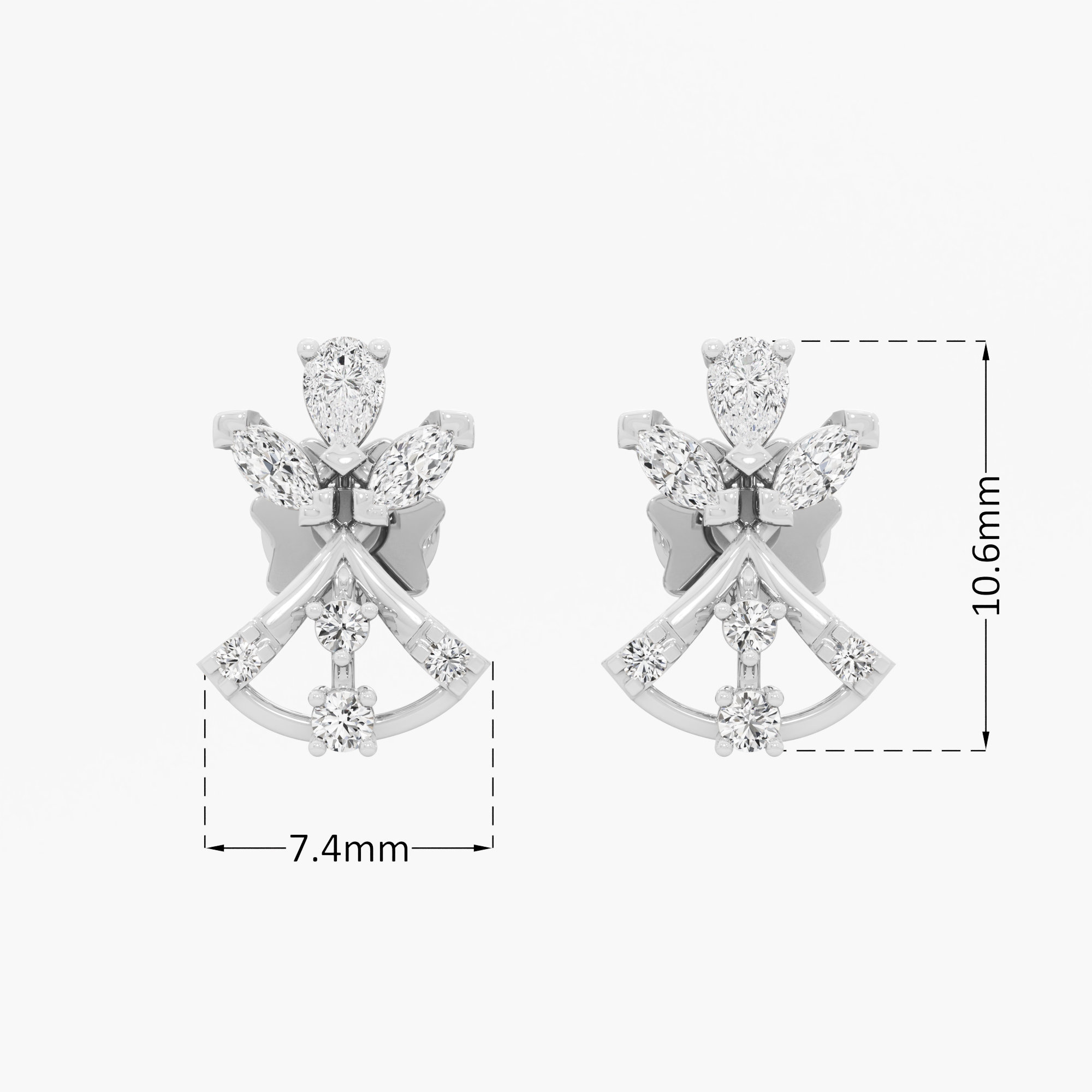 Butterfly Wing Stud Earrings in 9KT White Gold (Diamond Quality: FG-VVS VS)