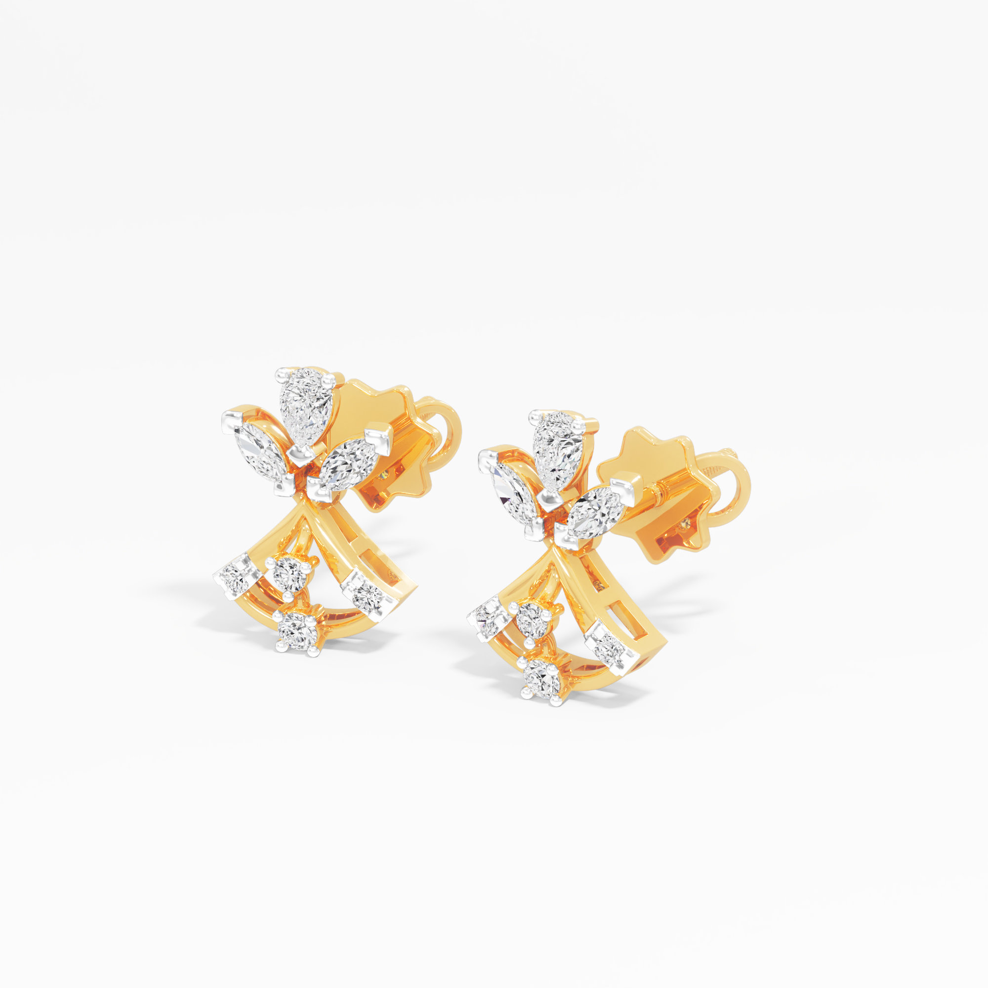 Butterfly Wing Stud Earrings in 9KT Yellow Gold (Diamond Quality: FG-VVS VS)