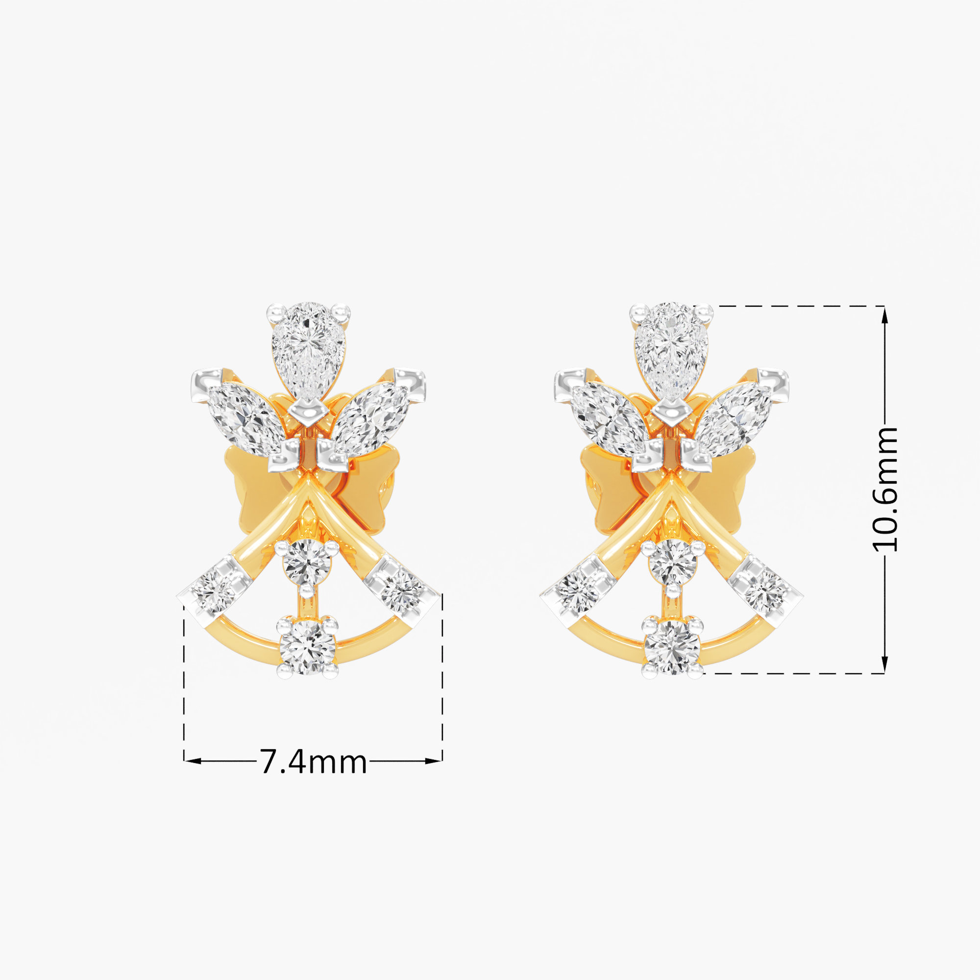 Butterfly Wing Stud Earrings in 9KT Yellow Gold (Diamond Quality: FG-VVS VS)