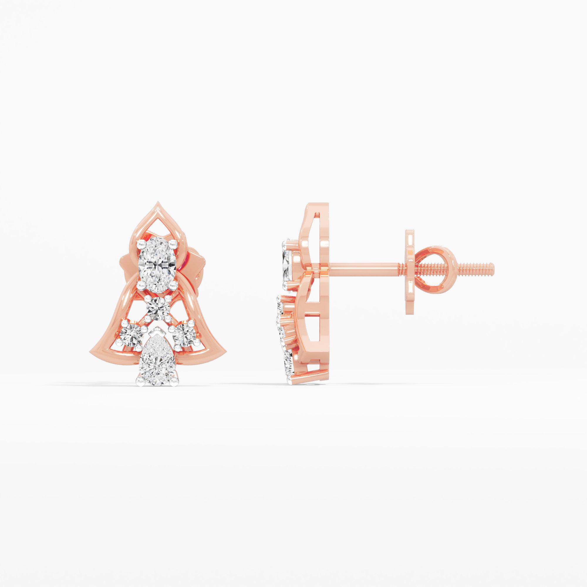Cathedral Arch Stud Earrings in 9KT Rose Gold (Diamond Quality: FG-VVS VS)