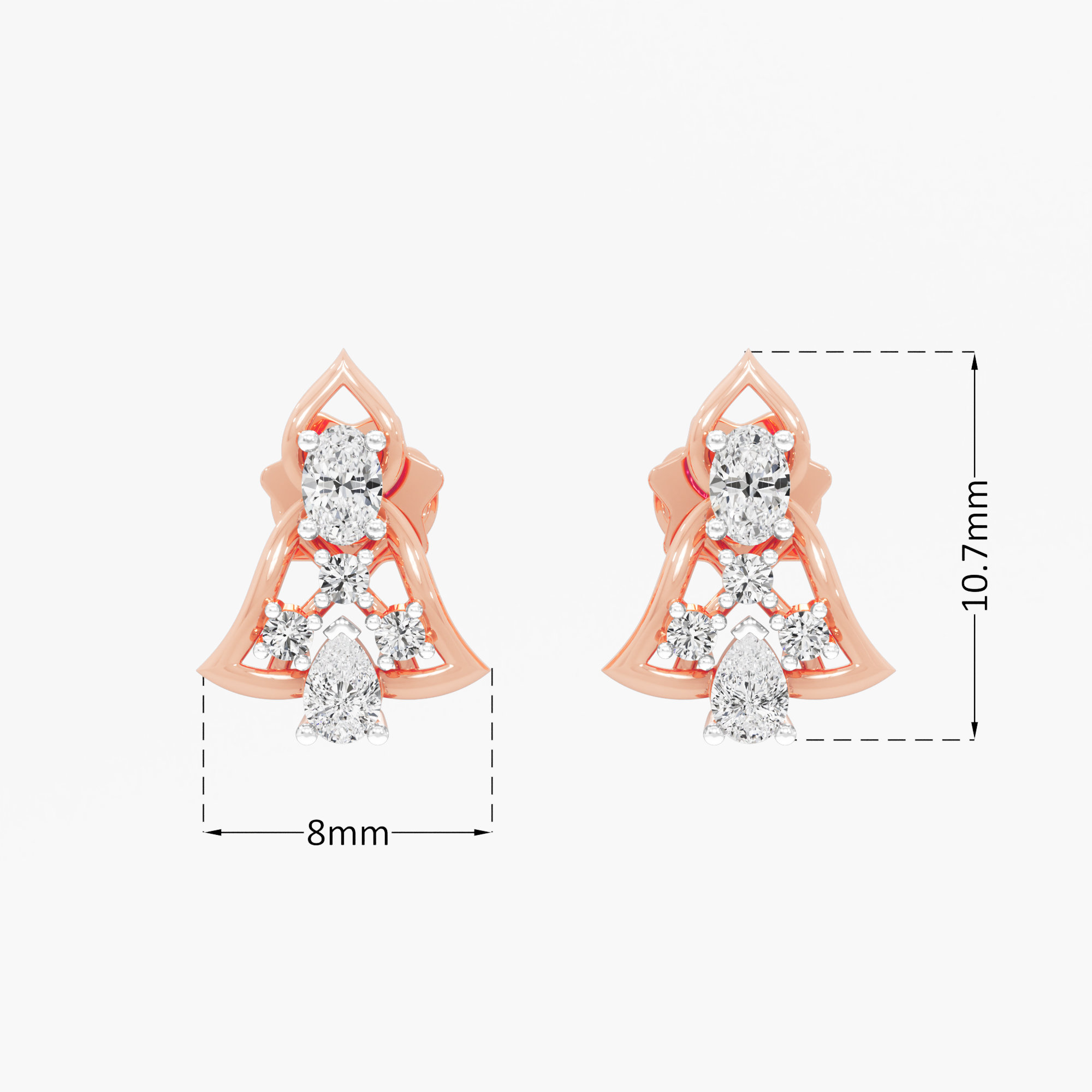 Cathedral Arch Stud Earrings in 9KT Rose Gold (Diamond Quality: FG-VVS VS)