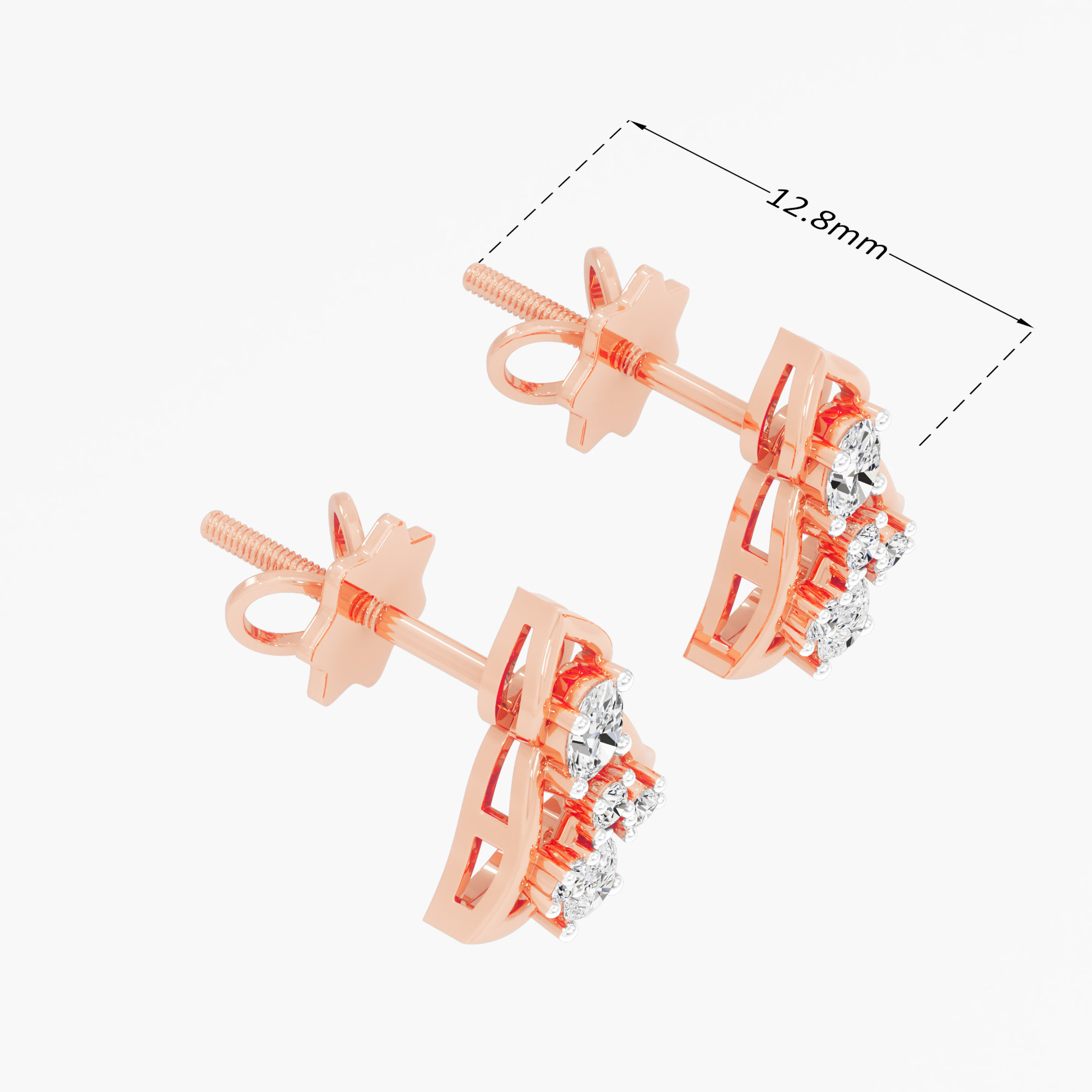 Cathedral Arch Stud Earrings in 9KT Rose Gold (Diamond Quality: FG-VVS VS)
