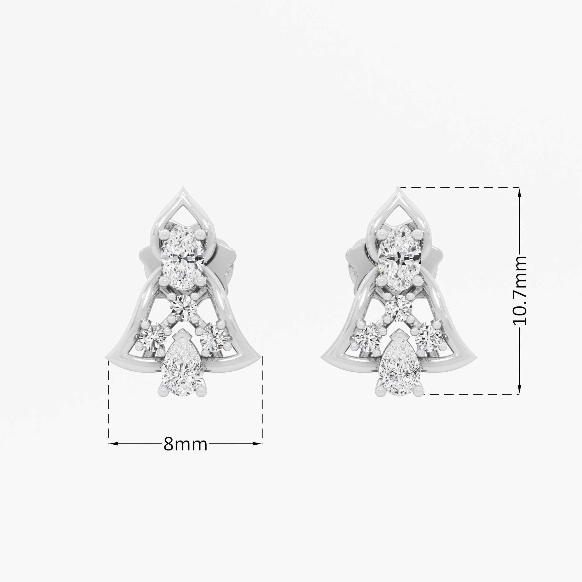 Cathedral Arch Stud Earrings in 9KT White Gold (Diamond Quality: FG-VVS VS)
