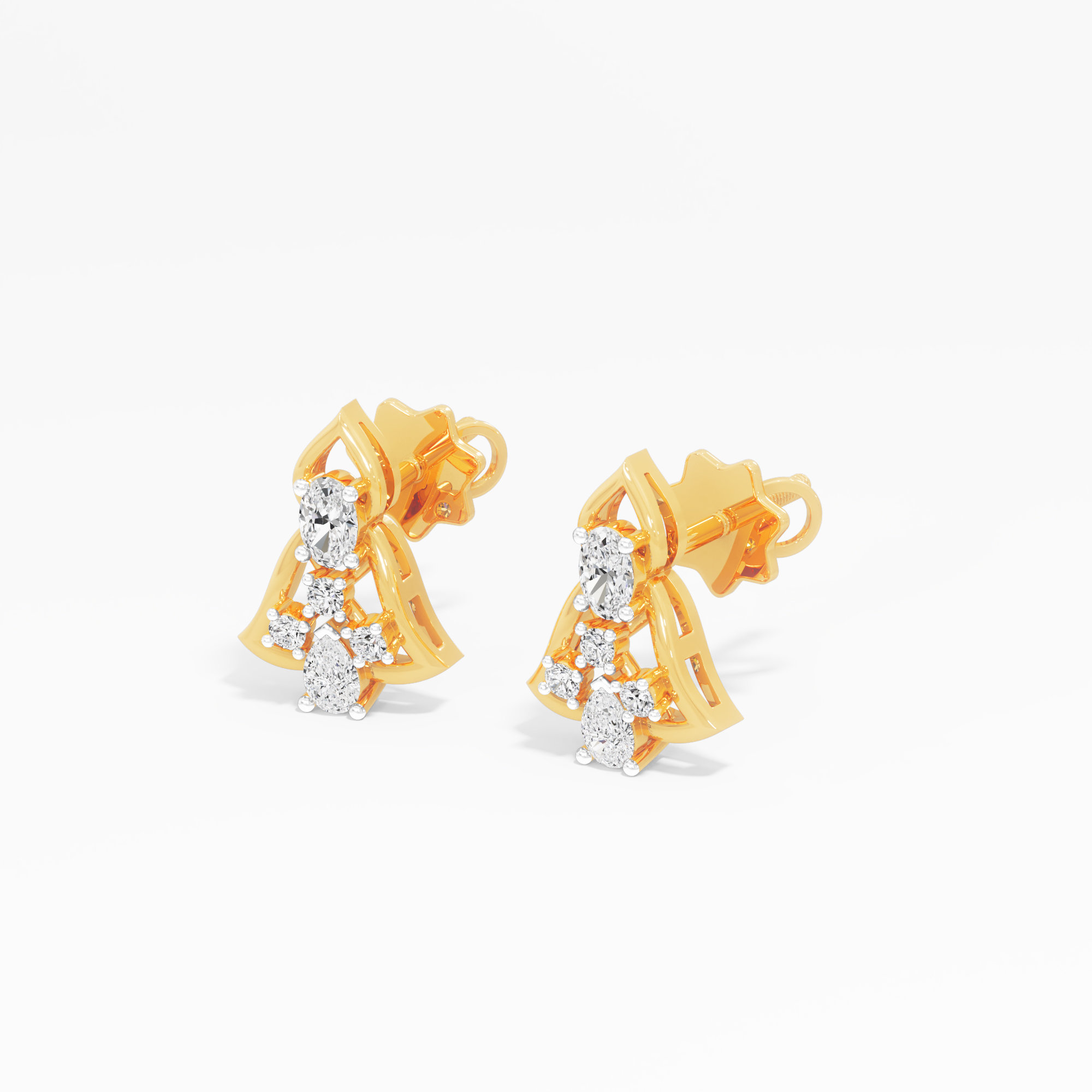 Cathedral Arch Stud Earrings in 9KT Yellow Gold (Diamond Quality: FG-VVS VS)