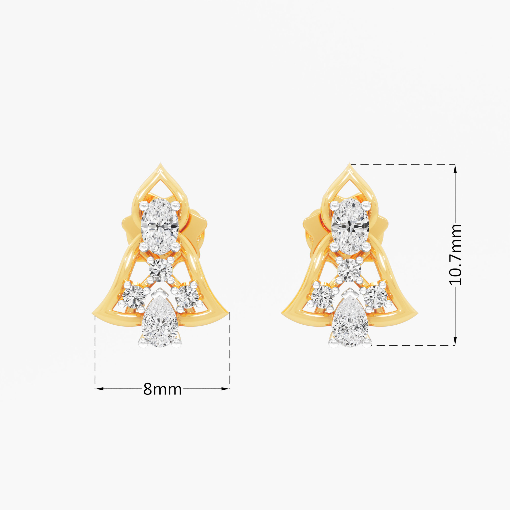 Cathedral Arch Stud Earrings in 9KT Yellow Gold (Diamond Quality: FG-VVS VS)