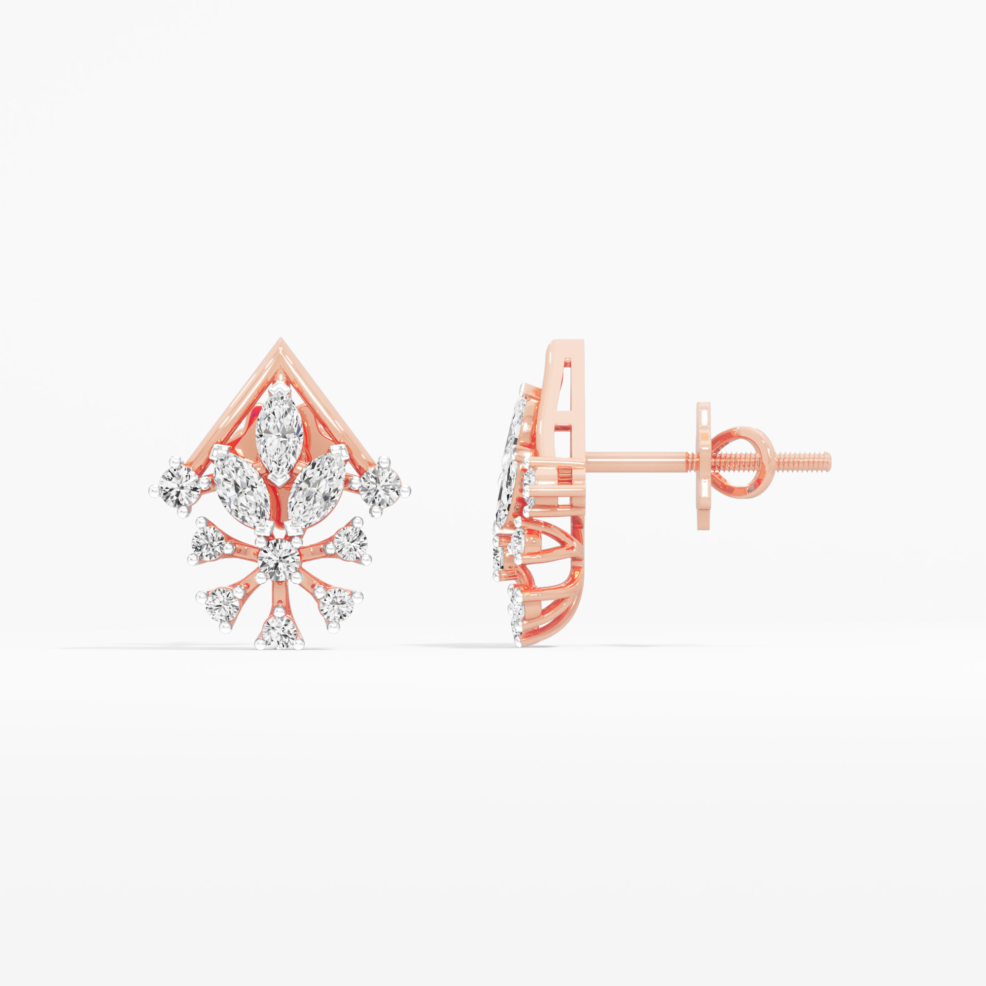 Celestial Cross Stud Earrings in 9KT Rose Gold (Diamond Quality: FG-VVS VS)