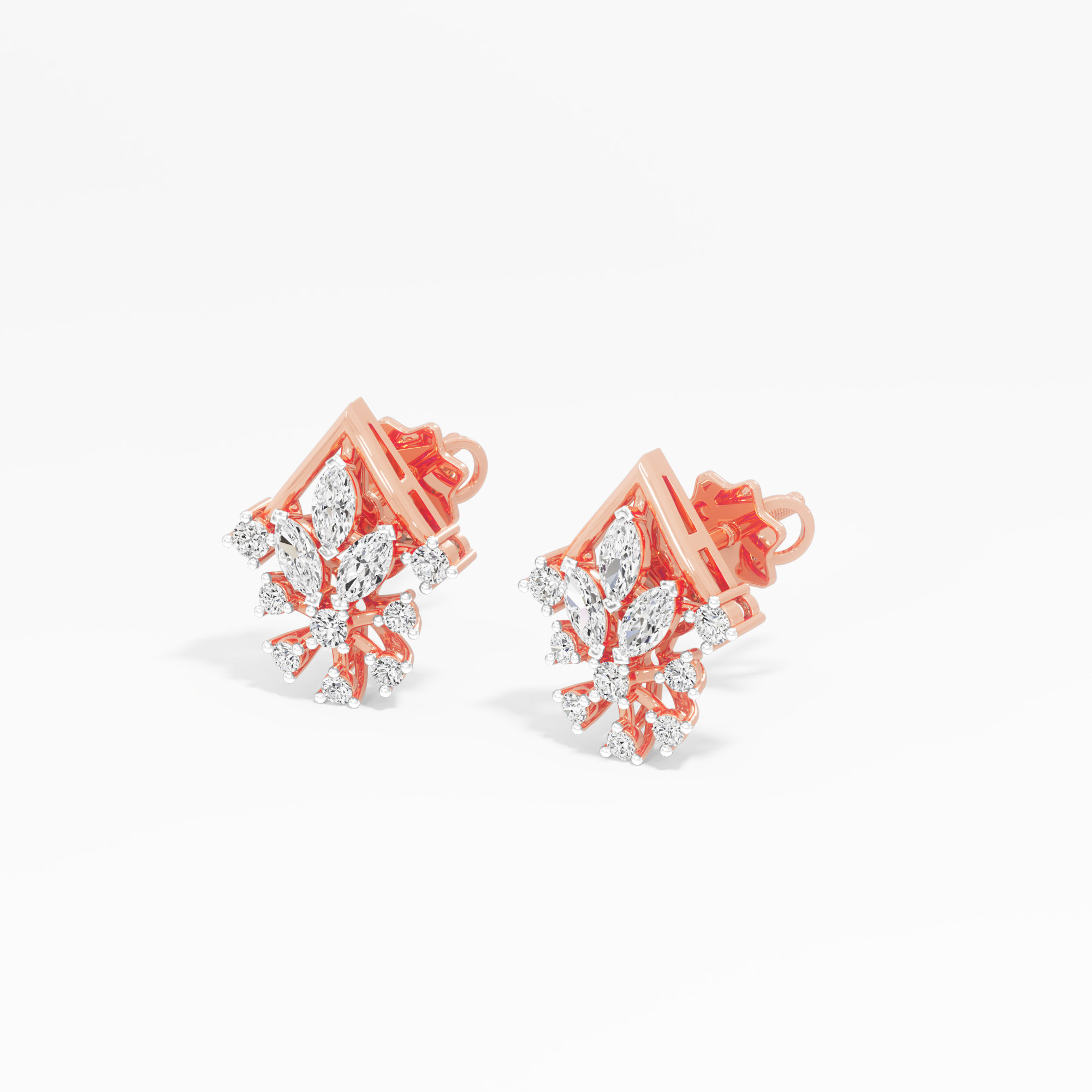 Celestial Cross Stud Earrings in 9KT Rose Gold (Diamond Quality: FG-VVS VS)