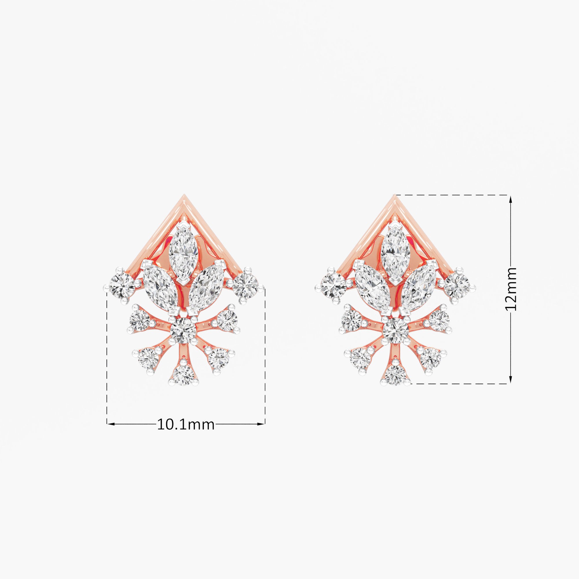 Celestial Cross Stud Earrings in 9KT Rose Gold (Diamond Quality: FG-VVS VS)