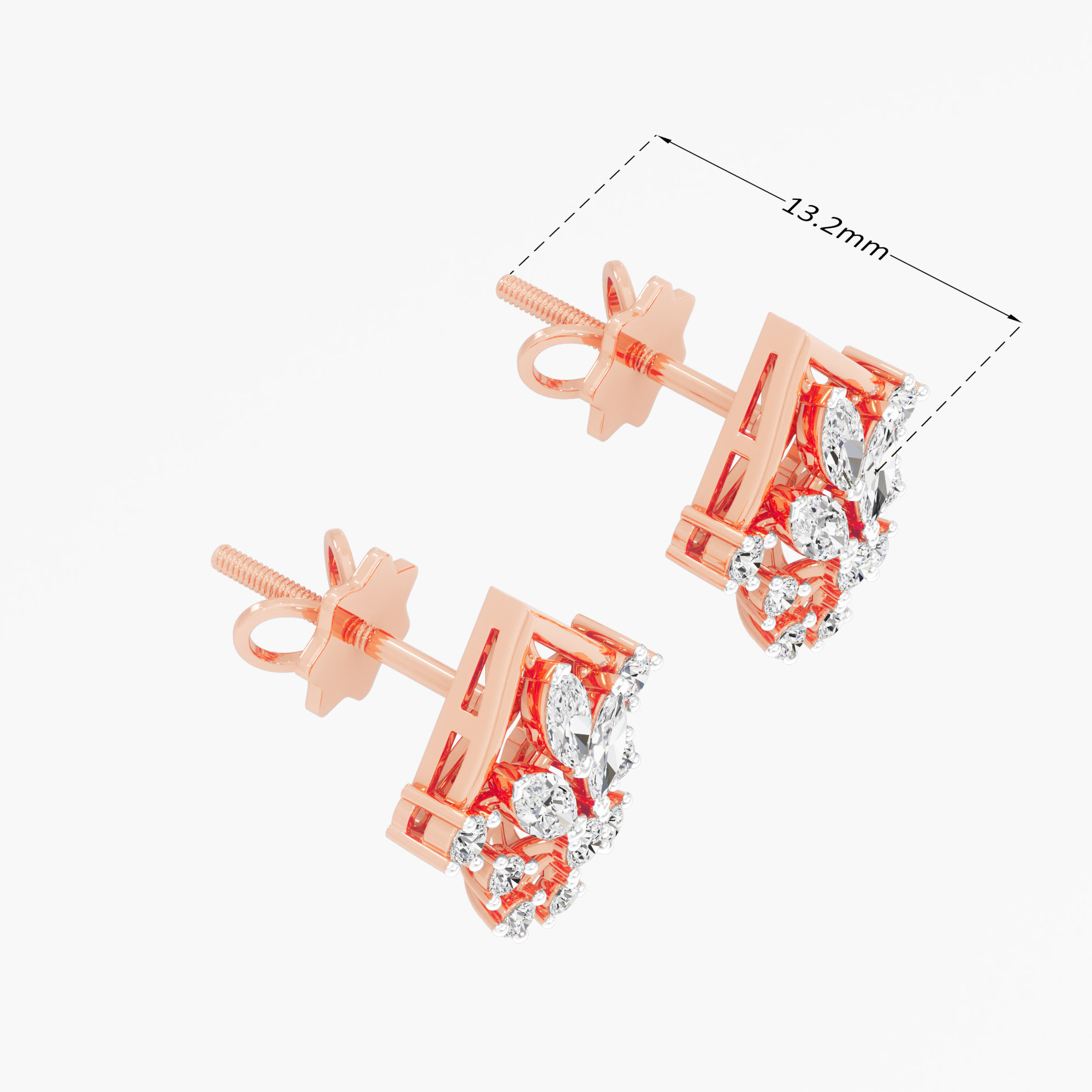 Celestial Cross Stud Earrings in 9KT Rose Gold (Diamond Quality: FG-VVS VS)
