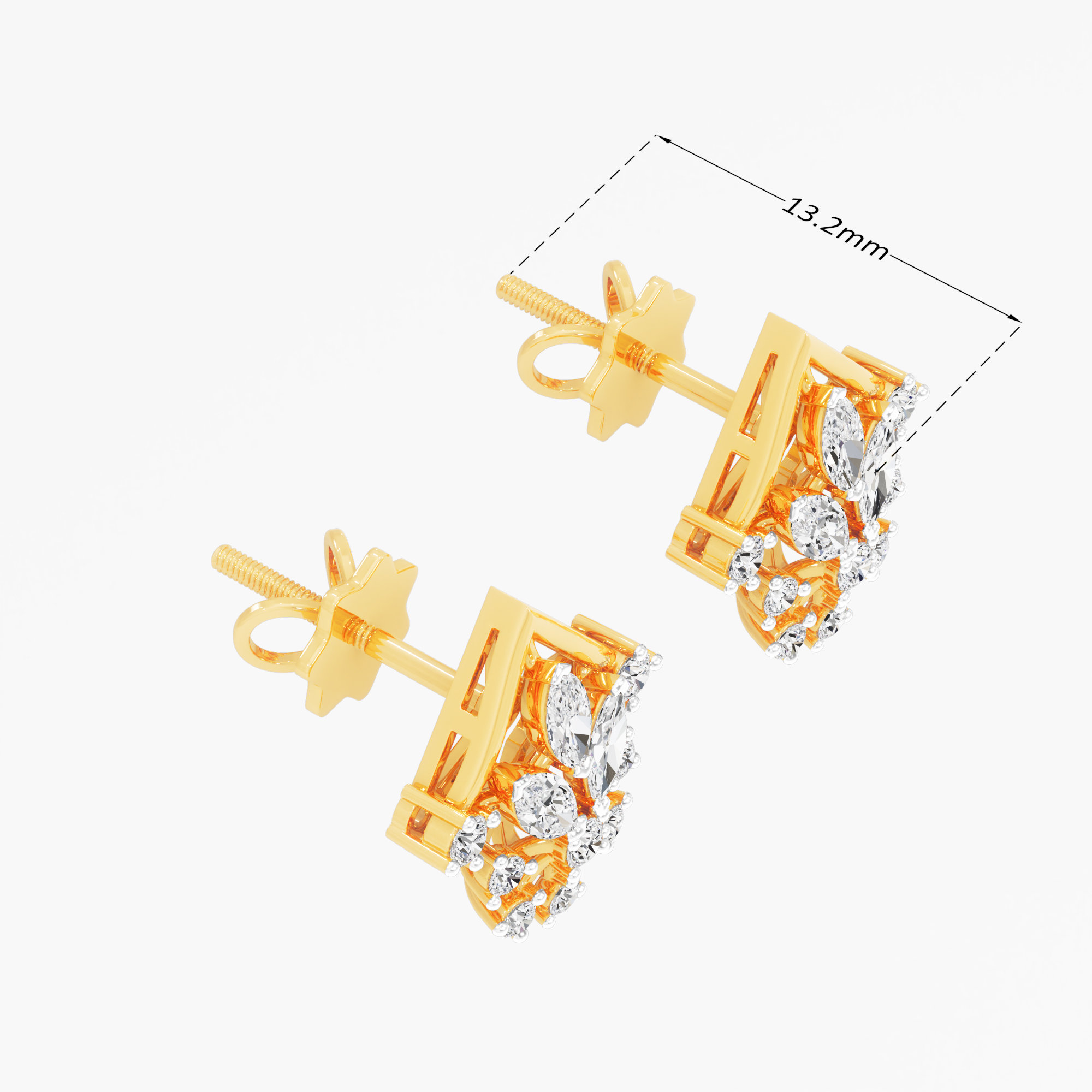 Celestial Cross Stud Earrings in 9KT Yellow Gold (Diamond Quality: FG-VVS VS)