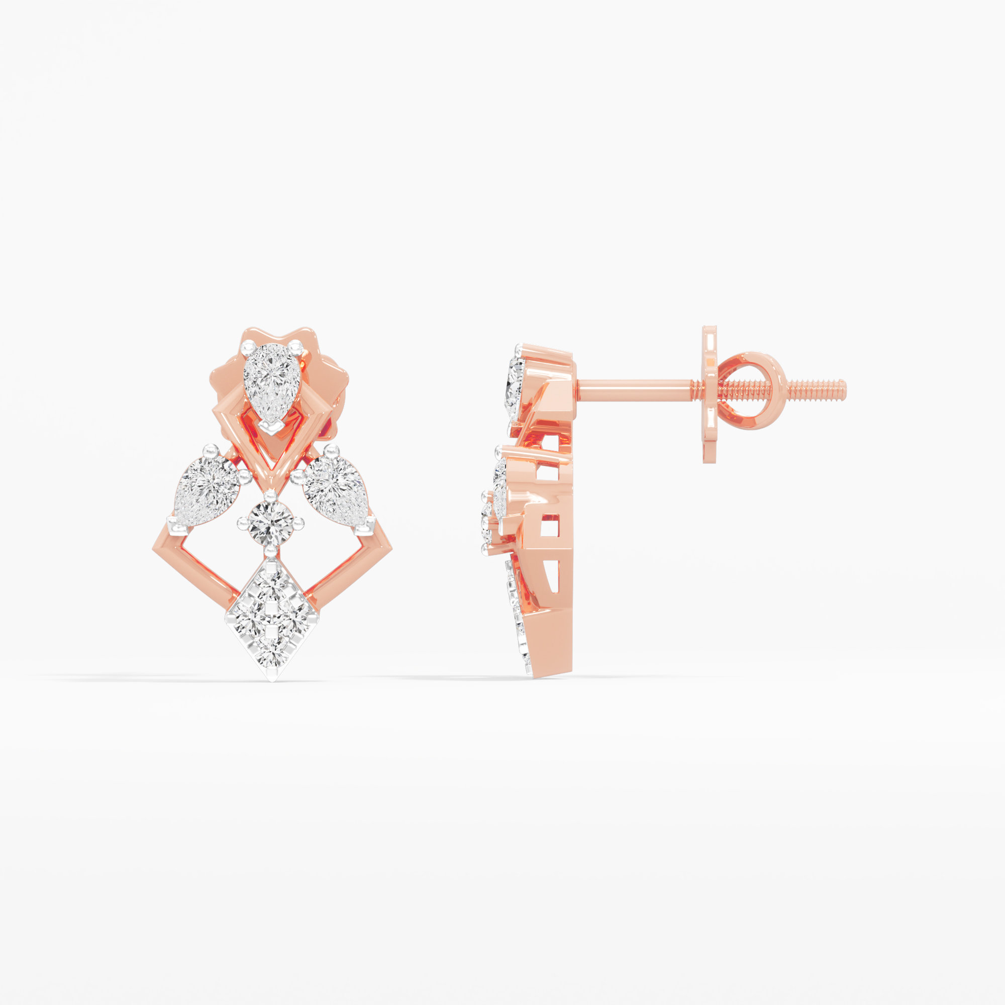 Pendant Point Stud Earrings in 9KT Rose Gold (Diamond Quality: FG-VVS VS)