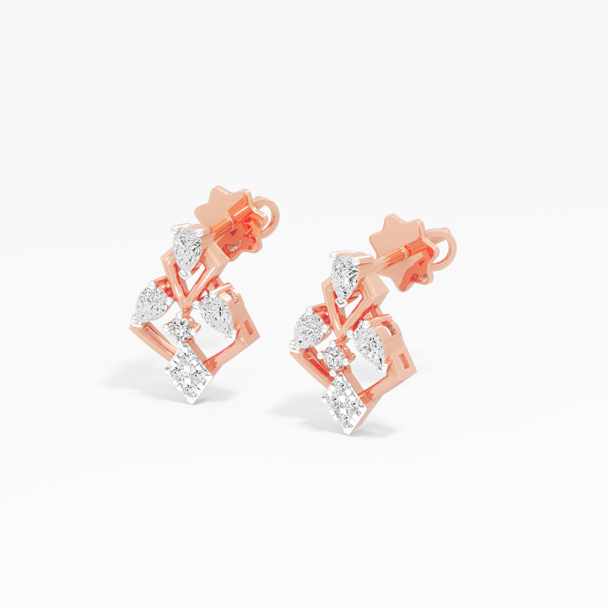 Pendant Point Stud Earrings in 9KT Rose Gold (Diamond Quality: FG-VVS VS)