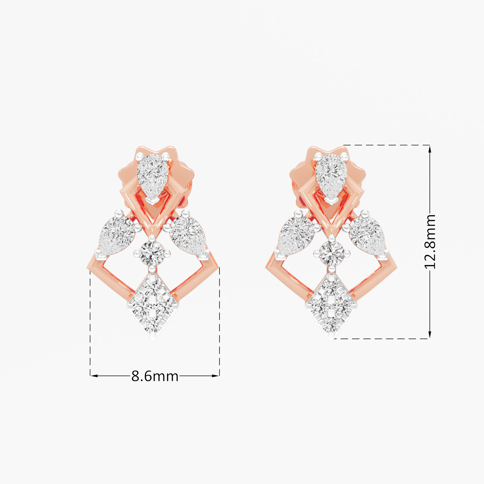 Pendant Point Stud Earrings in 9KT Rose Gold (Diamond Quality: FG-VVS VS)
