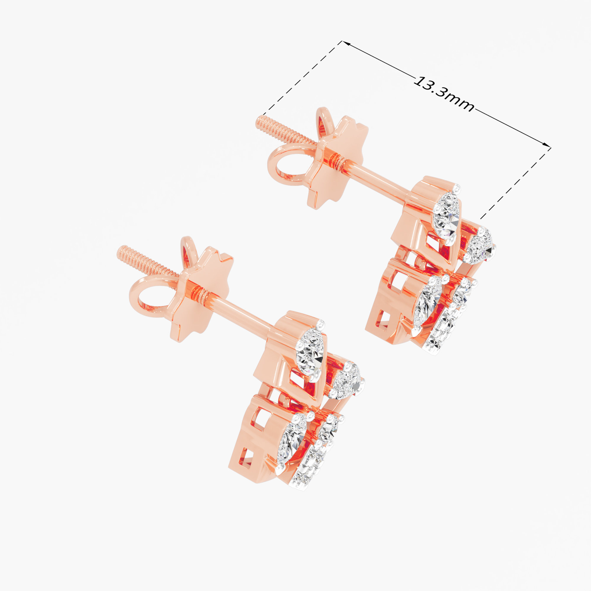Pendant Point Stud Earrings in 9KT Rose Gold (Diamond Quality: FG-VVS VS)
