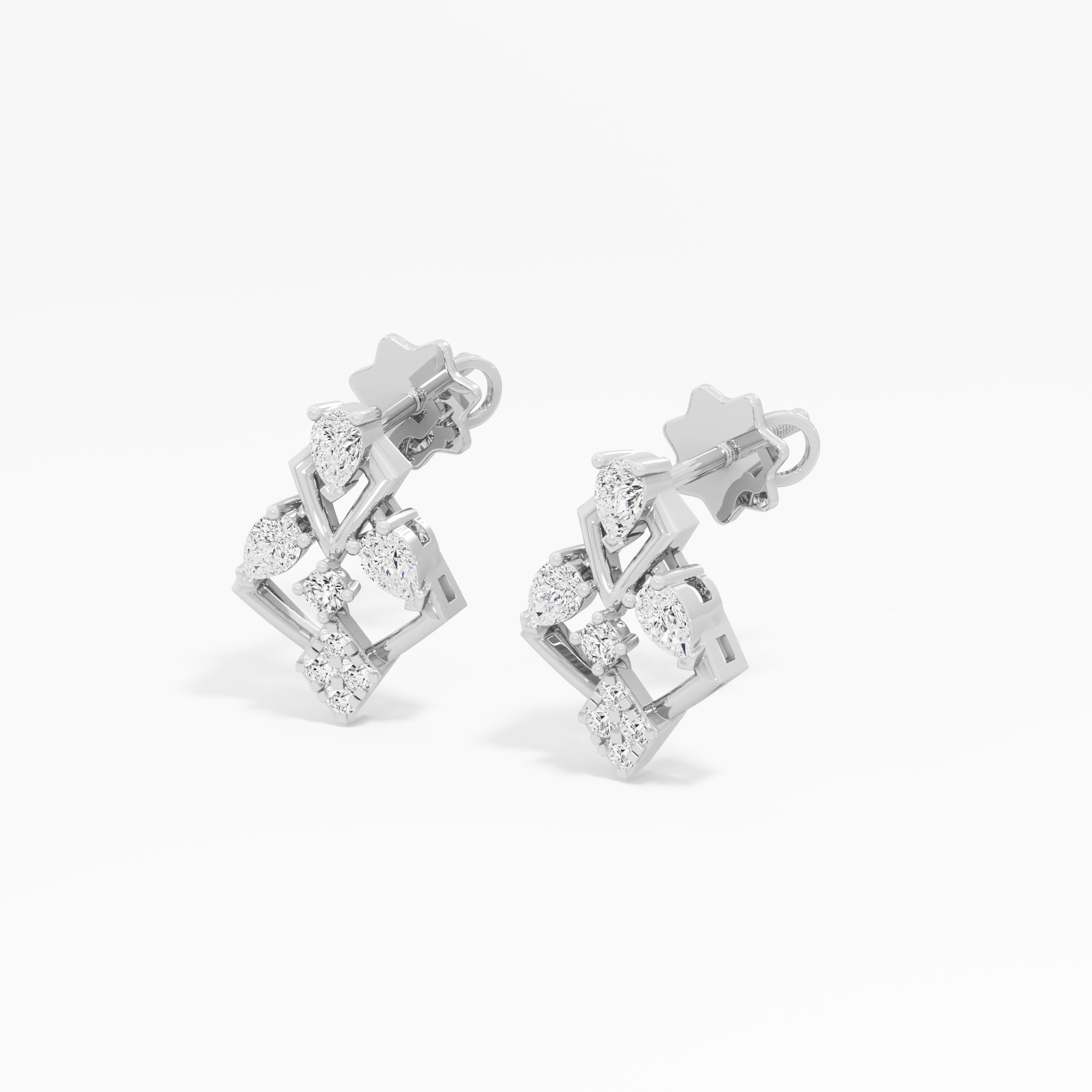 Pendant Point Stud Earrings in 9KT White Gold (Diamond Quality: FG-VVS VS)