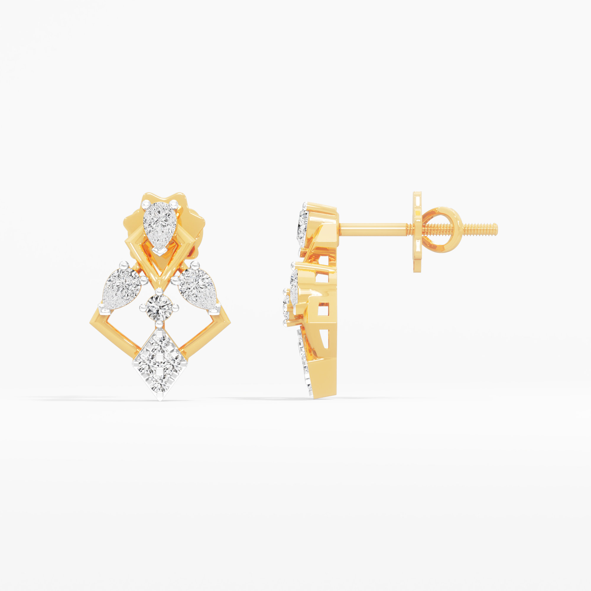 Pendant Point Stud Earrings in 9KT Yellow Gold (Diamond Quality: FG-VVS VS)