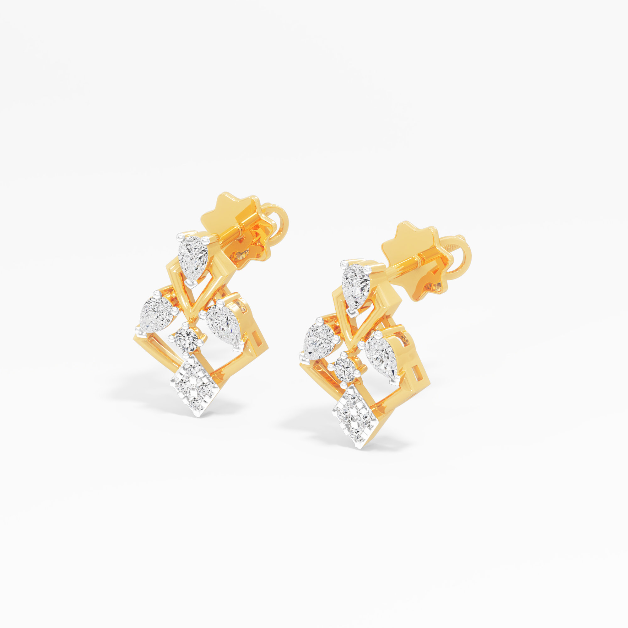 Pendant Point Stud Earrings in 9KT Yellow Gold (Diamond Quality: FG-VVS VS)