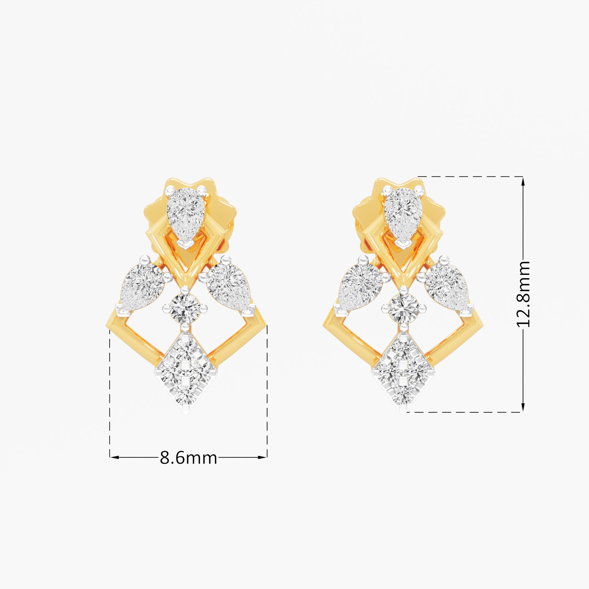 Pendant Point Stud Earrings in 9KT Yellow Gold (Diamond Quality: FG-VVS VS)