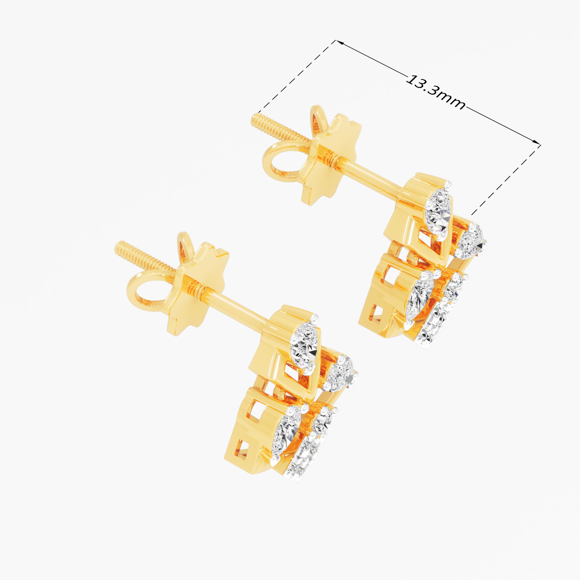 Pendant Point Stud Earrings in 9KT Yellow Gold (Diamond Quality: FG-VVS VS)