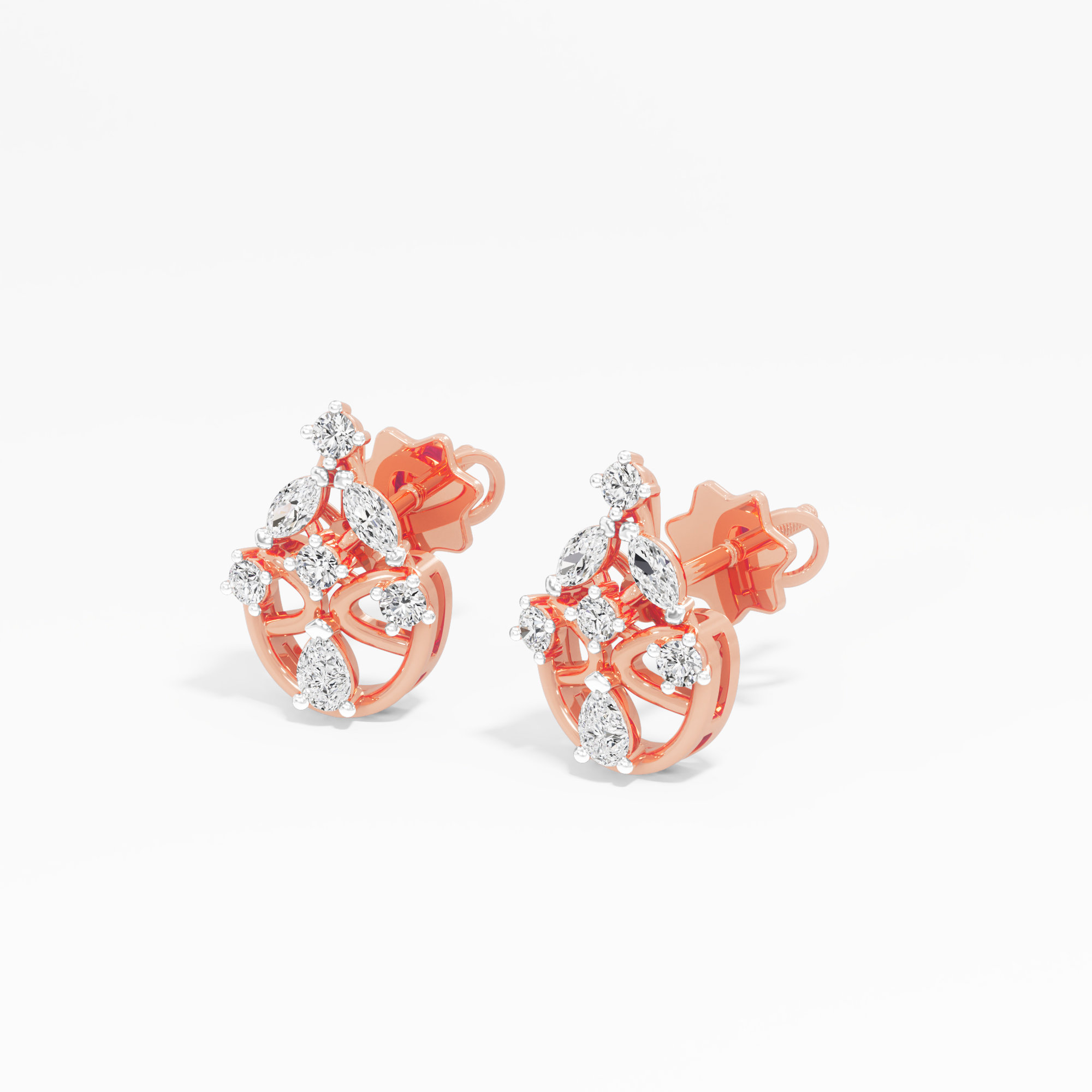 Sunspoke Drop Stud Earrings in 9KT Rose Gold (Diamond Quality: FG-VVS VS)
