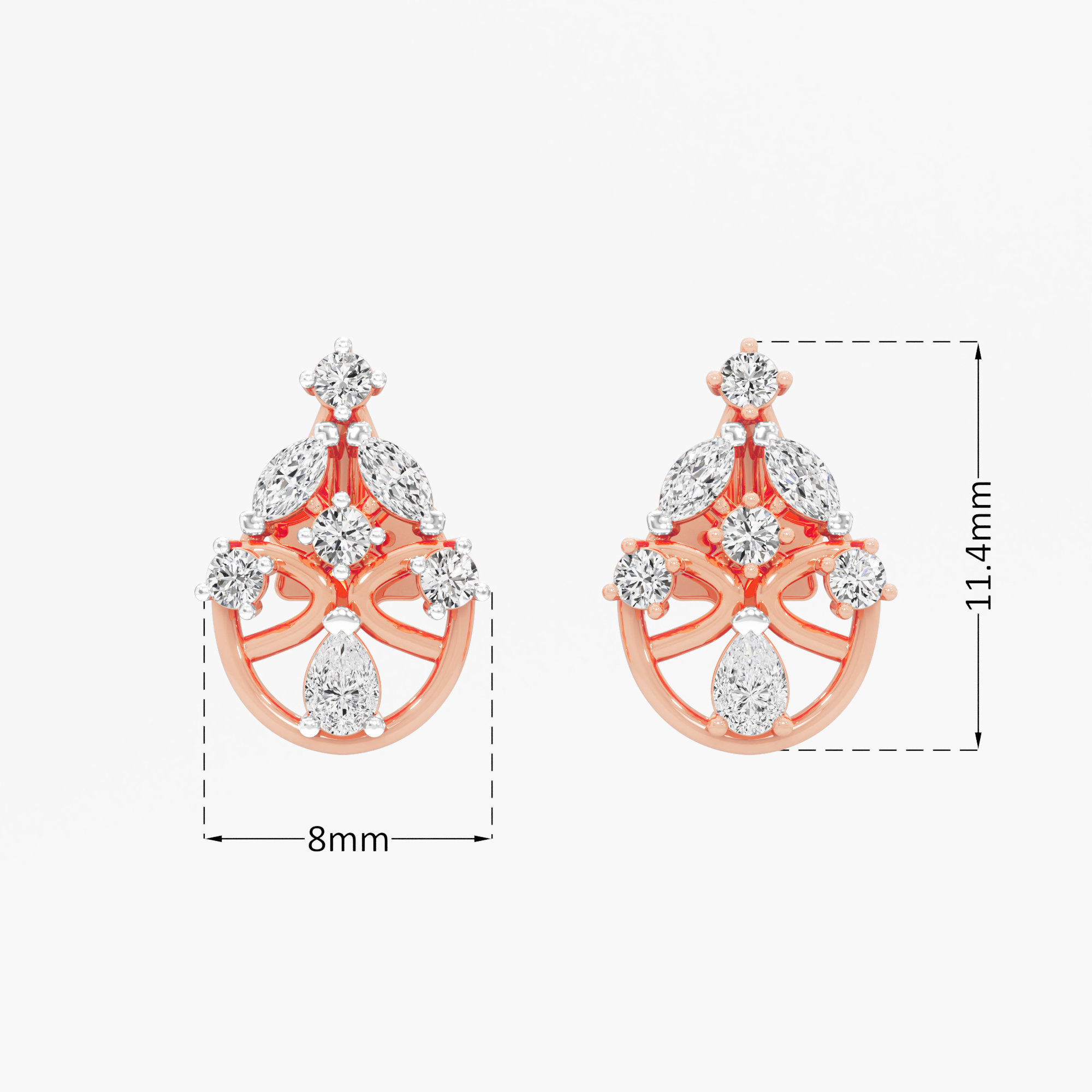 Sunspoke Drop Stud Earrings in 9KT Rose Gold (Diamond Quality: FG-VVS VS)