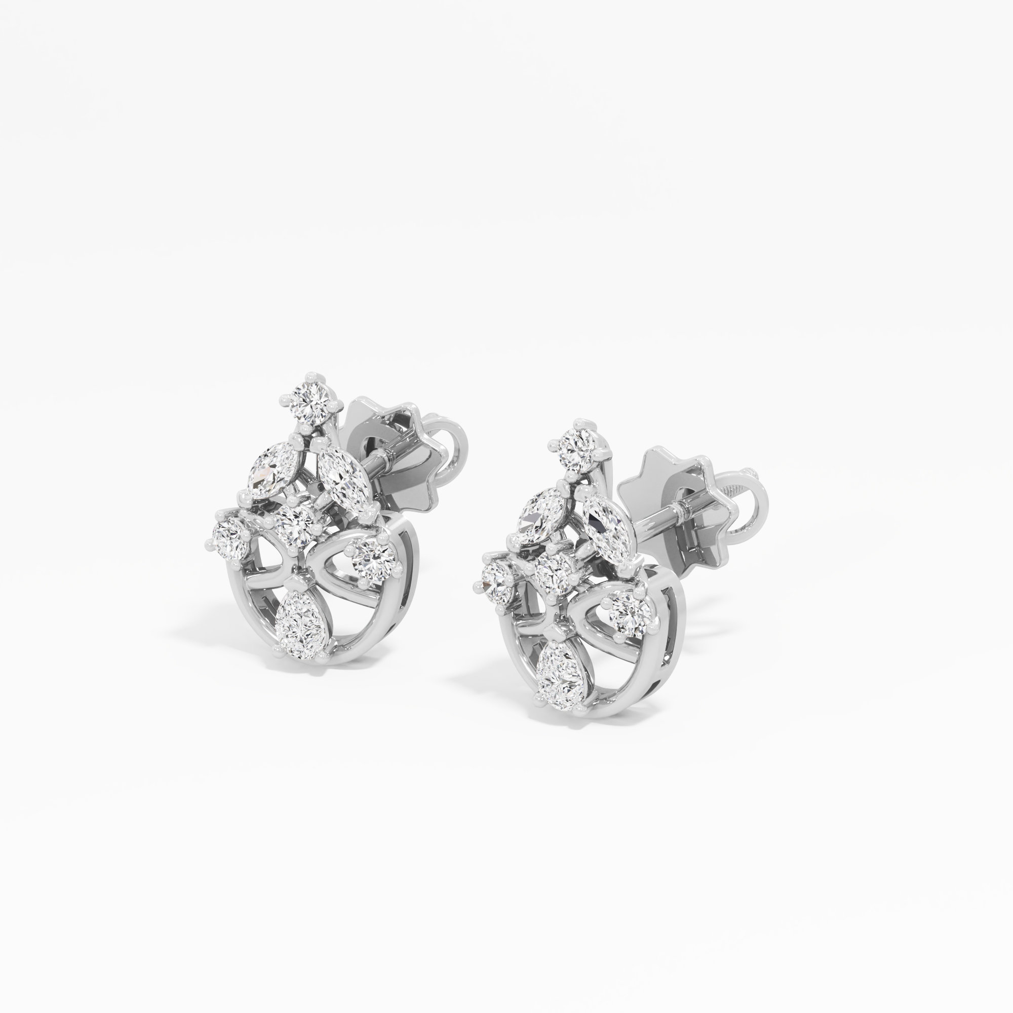 Sunspoke Drop Stud Earrings in 9KT White Gold (Diamond Quality: FG-VVS VS)