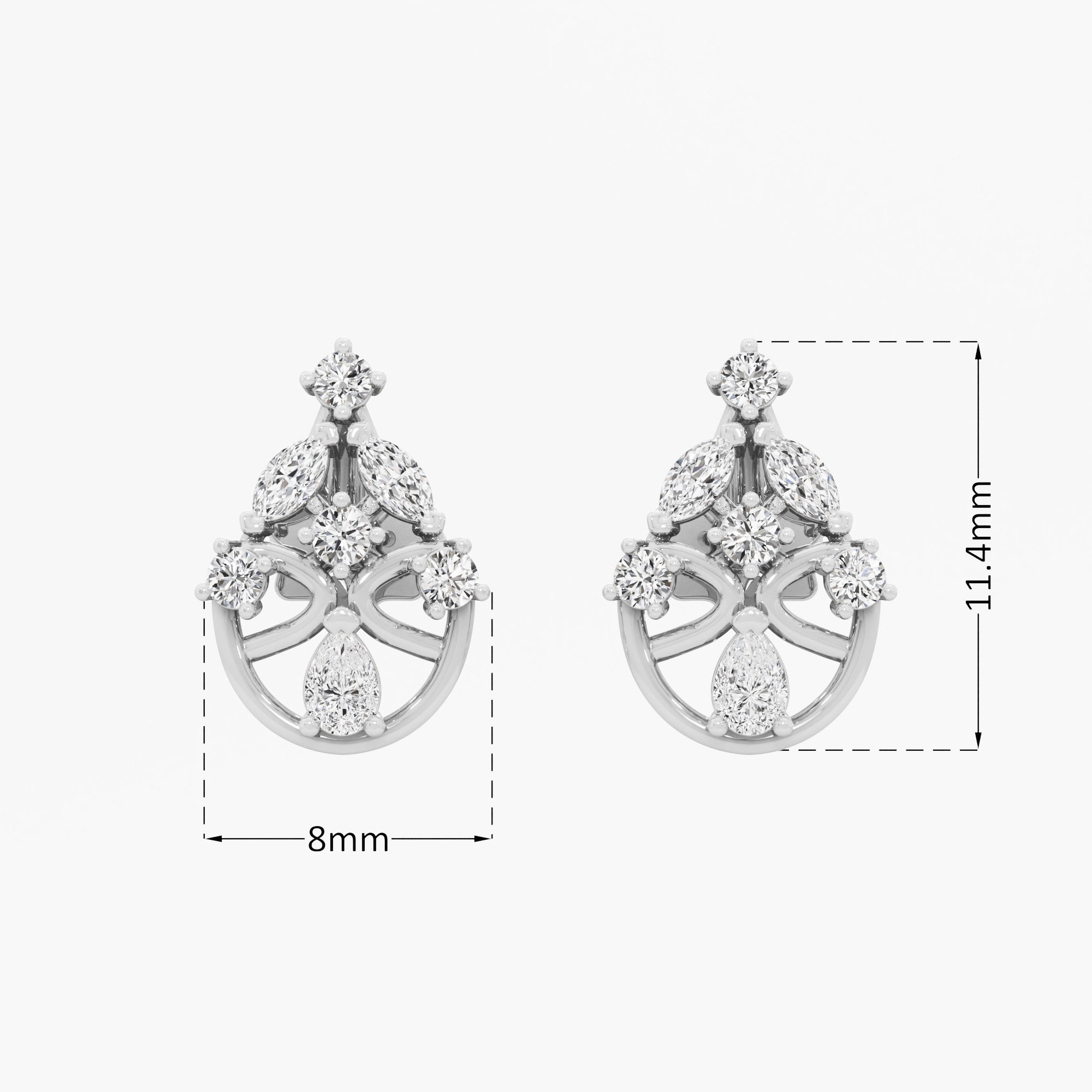 Sunspoke Drop Stud Earrings in 9KT White Gold (Diamond Quality: FG-VVS VS)