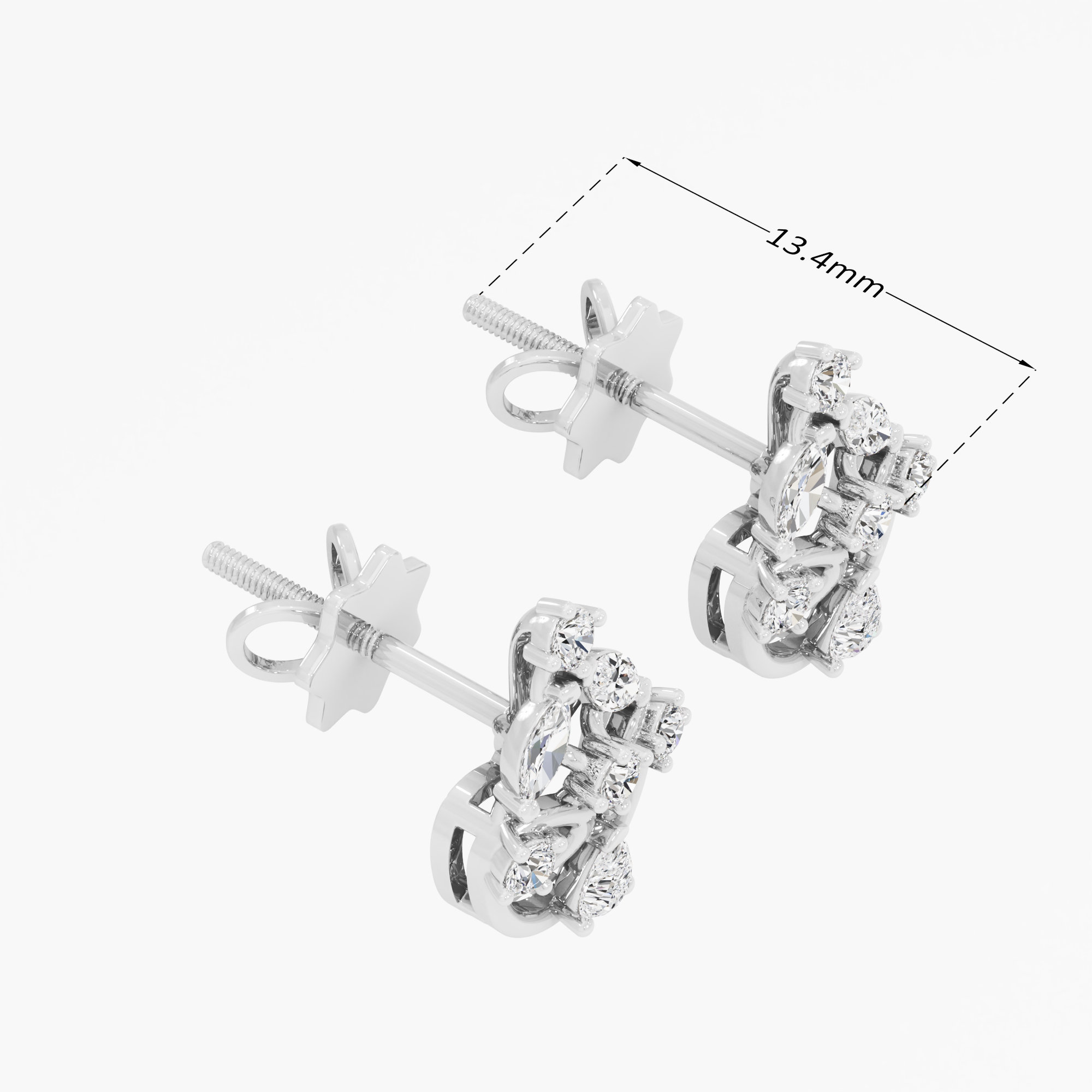 Sunspoke Drop Stud Earrings in 9KT White Gold (Diamond Quality: FG-VVS VS)