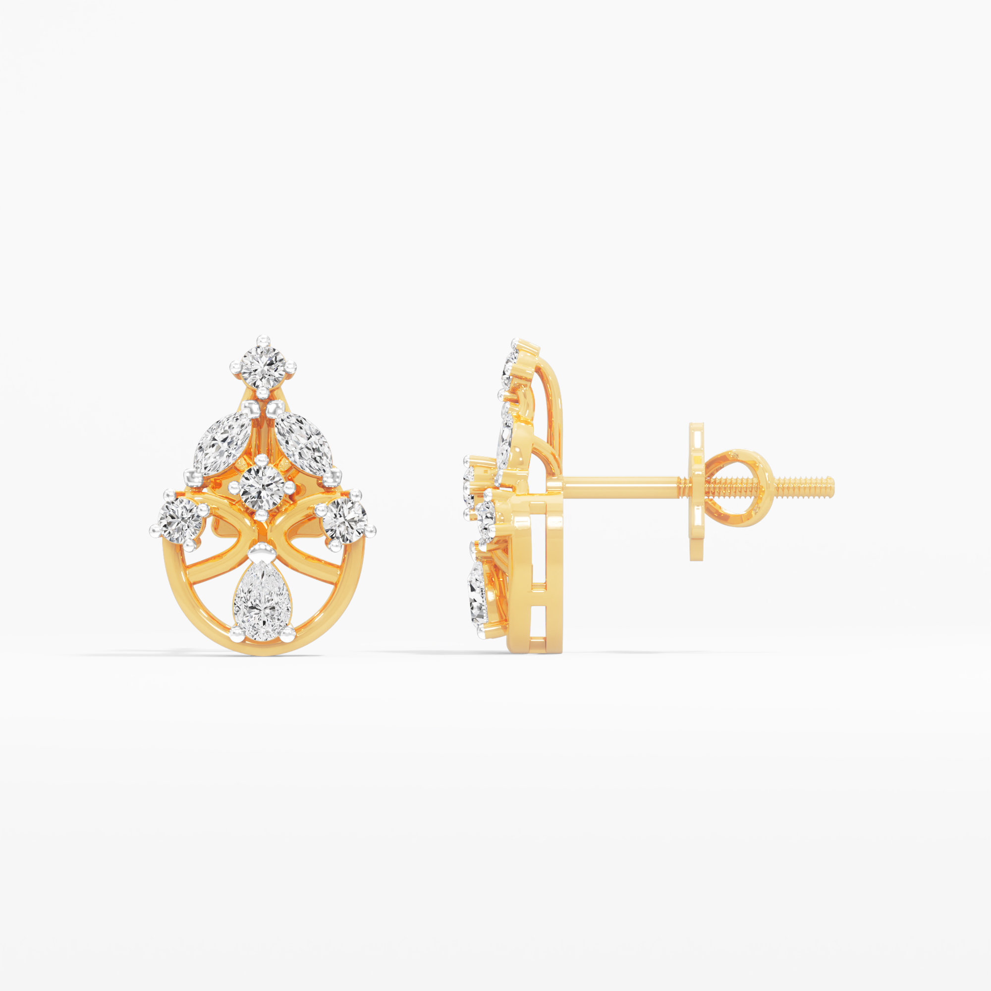 Sunspoke Drop Stud Earrings in 9KT Yellow Gold (Diamond Quality: EF-VVS VS)