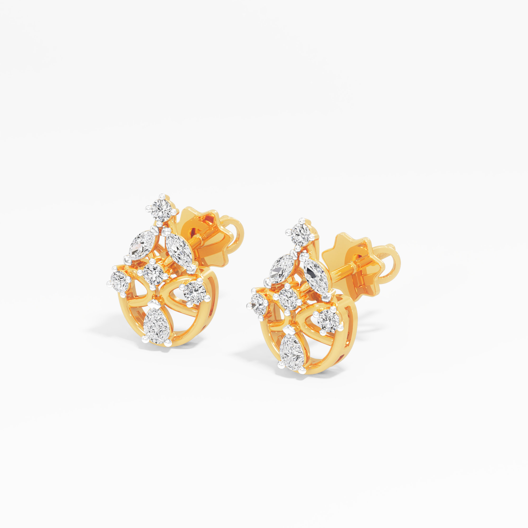 Sunspoke Drop Stud Earrings in 9KT Yellow Gold (Diamond Quality: EF-VVS VS)
