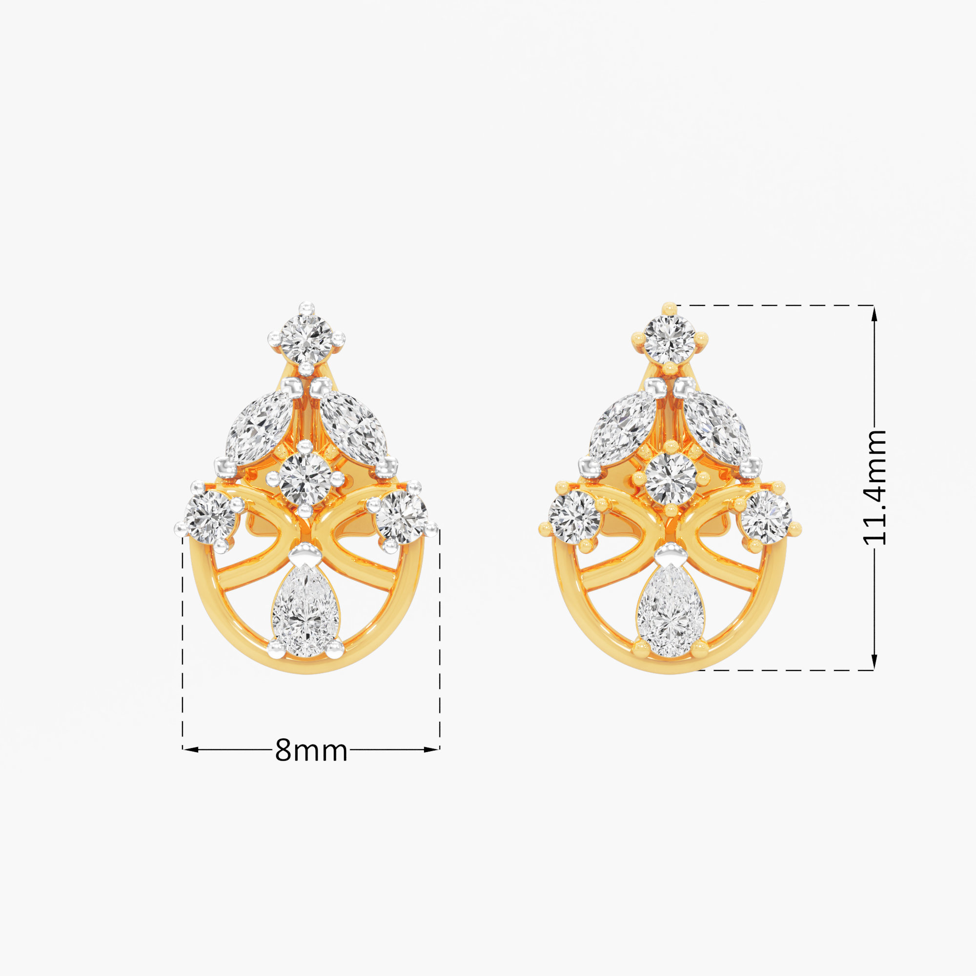 Sunspoke Drop Stud Earrings in 9KT Yellow Gold (Diamond Quality: EF-VVS VS)