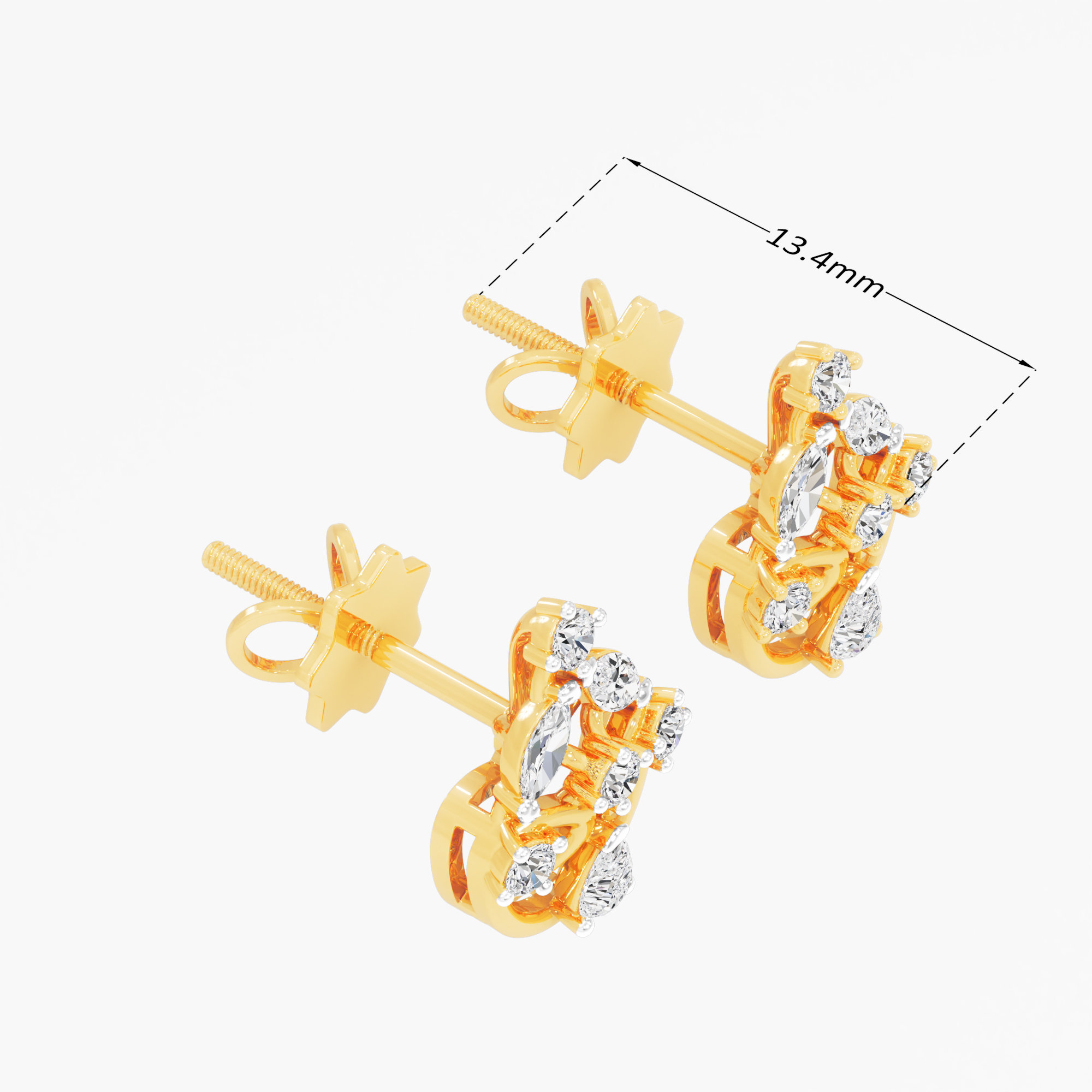 Sunspoke Drop Stud Earrings in 9KT Yellow Gold (Diamond Quality: EF-VVS VS)